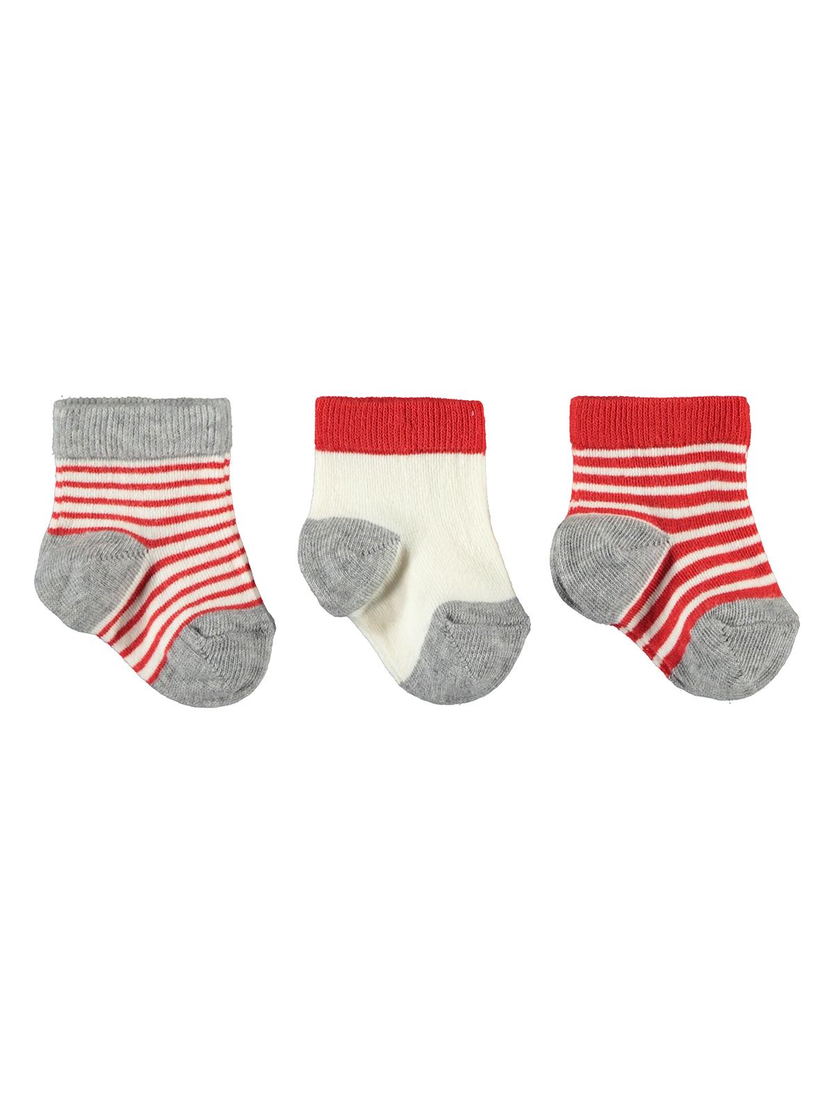 Civil Baby Erkek Bebek 3'lü Çorap Set 0-12 Ay Kırmızı-Gri