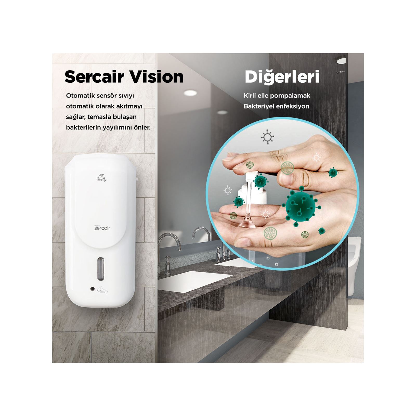 Sercair Vision Otomatik Sensörlü Temassız El Dezenfektan Makinası
