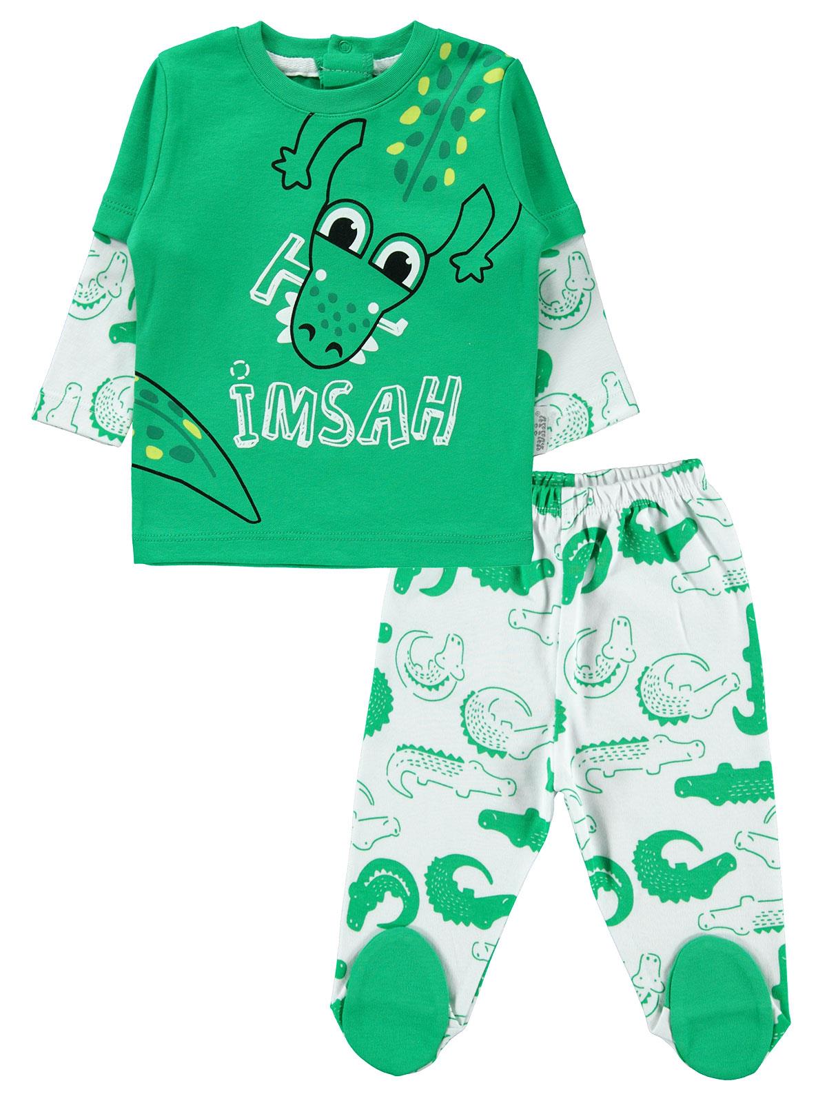 Kujju Erkek Bebek Pijama Takımı 3-6 Ay Beyaz