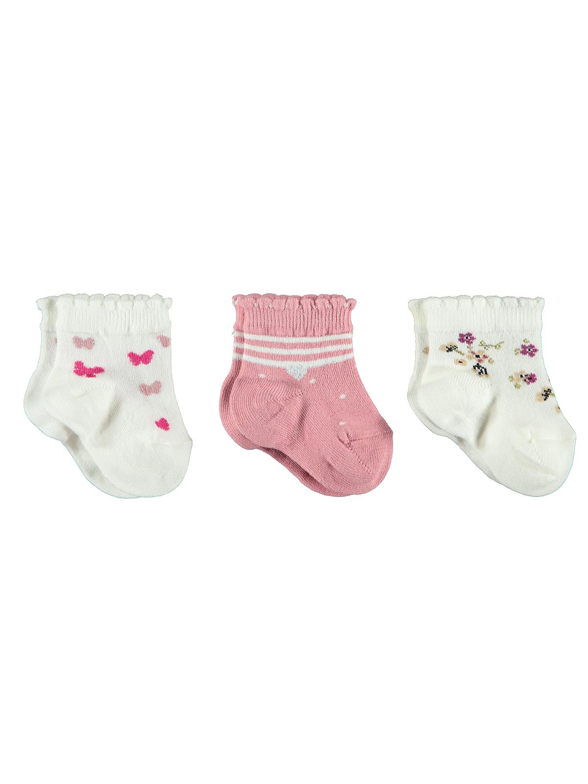 Civil Baby Kız Bebek 3'lü Çorap Set 0-18 Ay Gül Kurusu