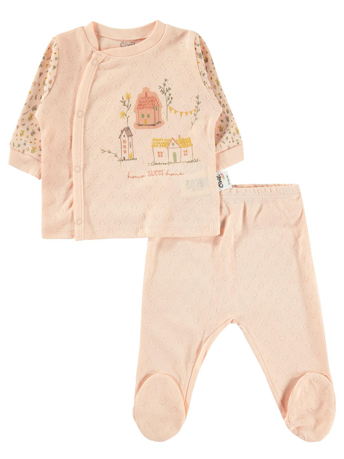 Civil Baby Kız Bebek Pijama Takımı 0-6 Ay Somon