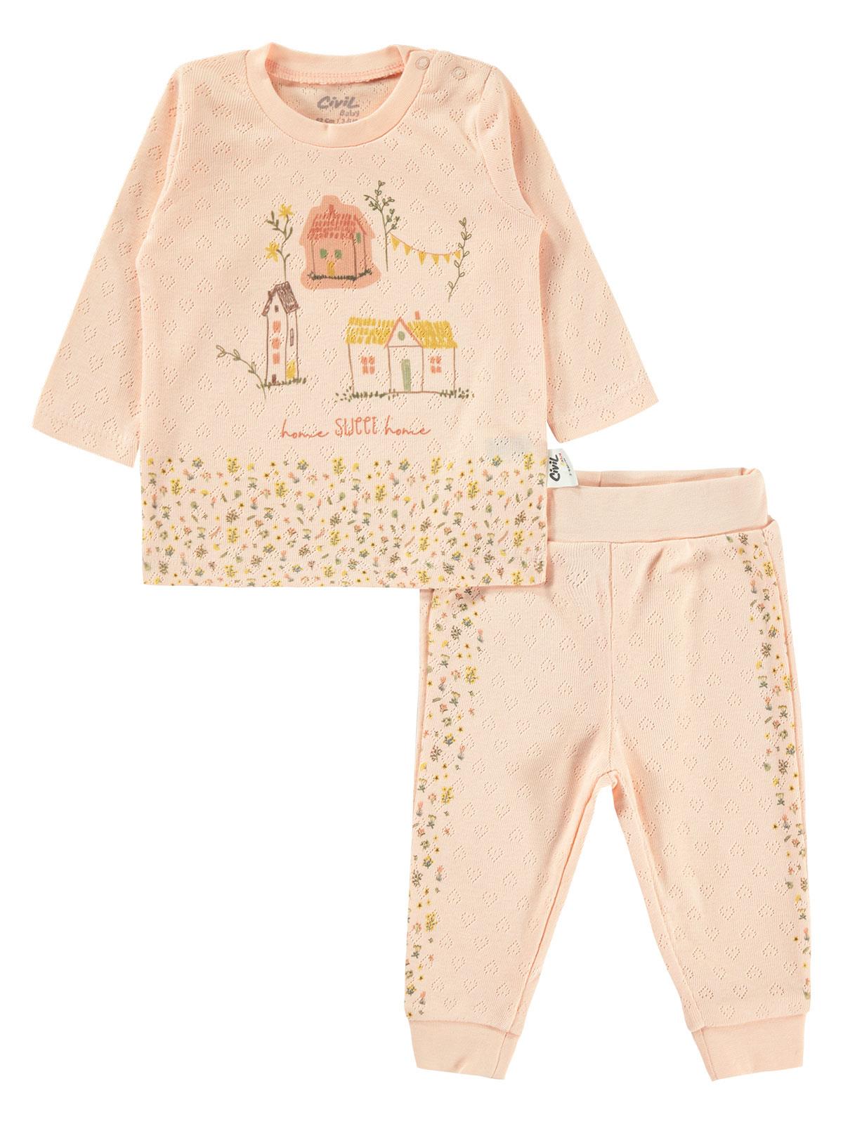 Civil Baby Kız Bebek Pijama Takımı 3-9 Ay Somon