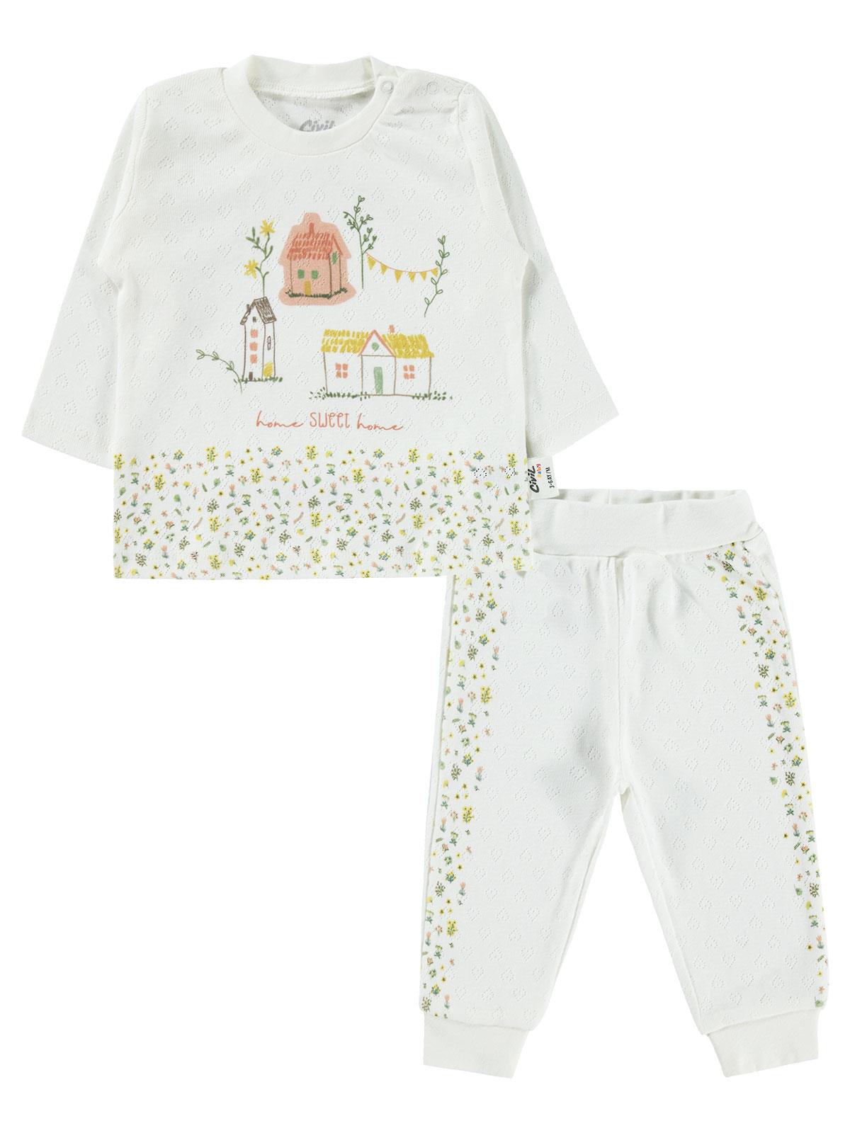 Civil Baby Kız Bebek Pijama Takımı 3-9 Ay Ekru