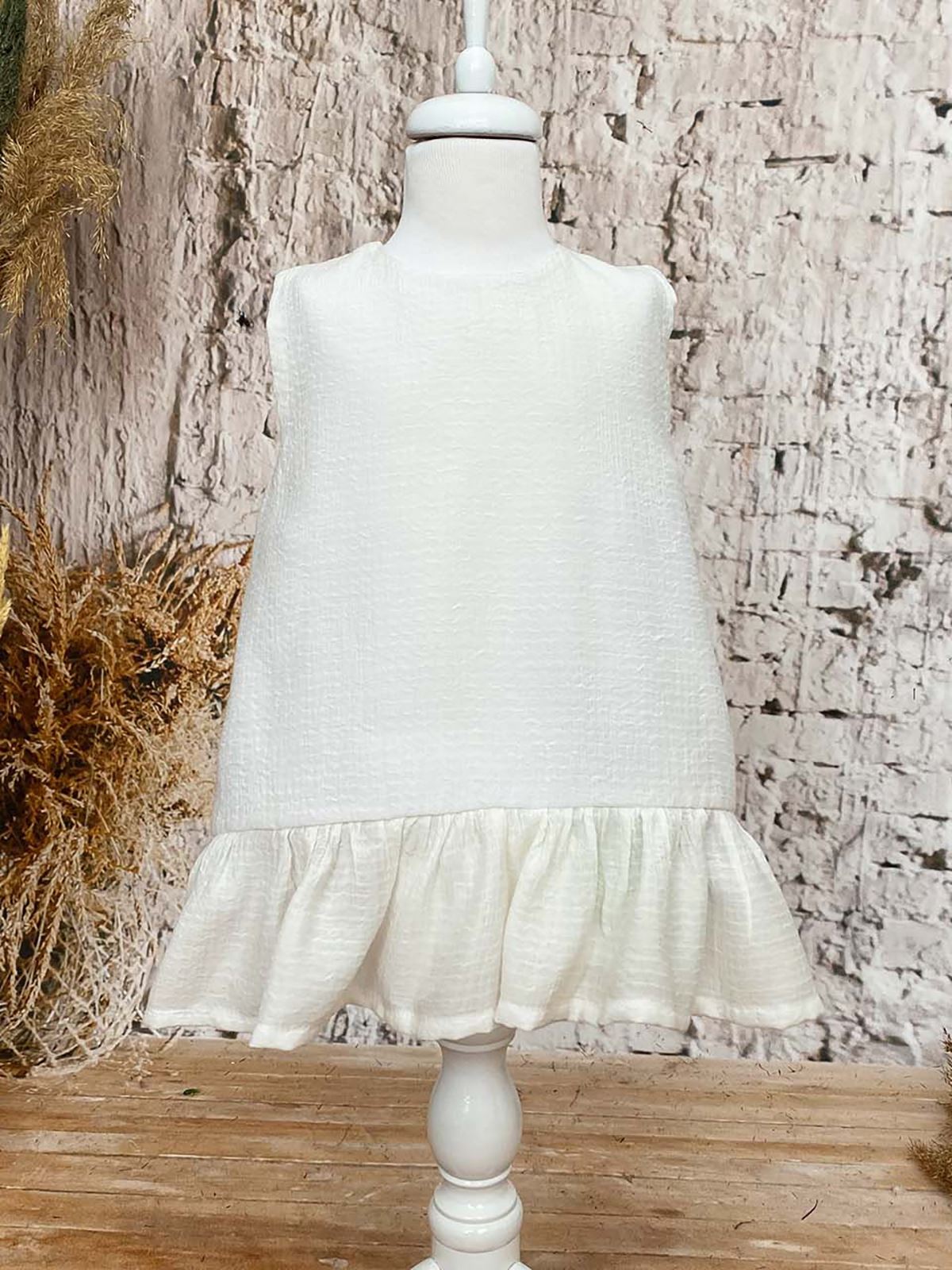 Shecco Babba Kız Çocuk Eteği Fırfırlı Astarlı Elbise 1-5 Yaş Beyaz