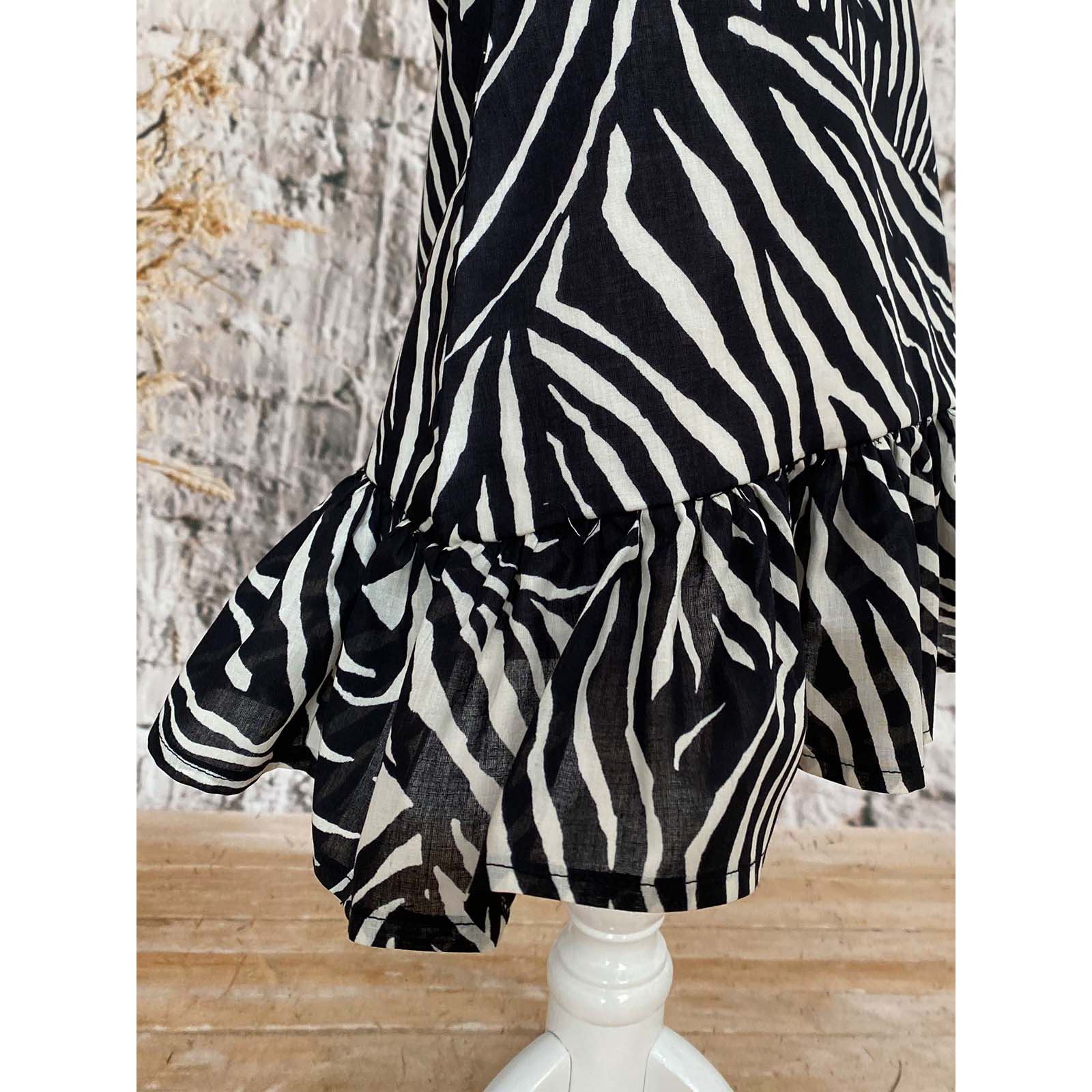 Shecco Babba Kız Çocuk Eteği Fırfırlı Astarlı Elbise 1-5 Yaş Siyah-Beyaz