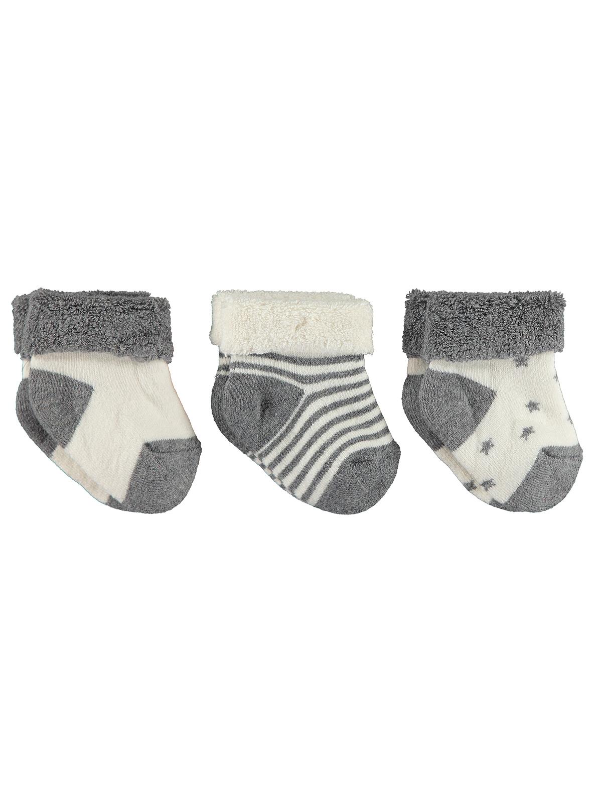 Civil Baby Erkek Bebek Havlu 3'lü Çorap 0-24 Ay Gri