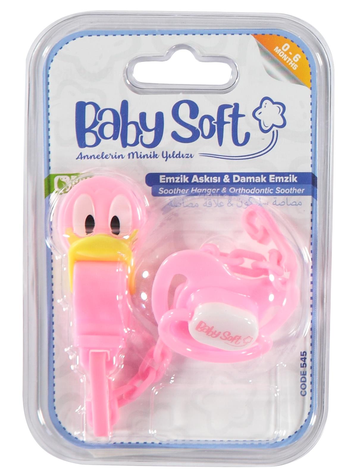 Baby Soft Askılı Silikon Damaklı Emzik 0-6 Ay Pembe-Sarı