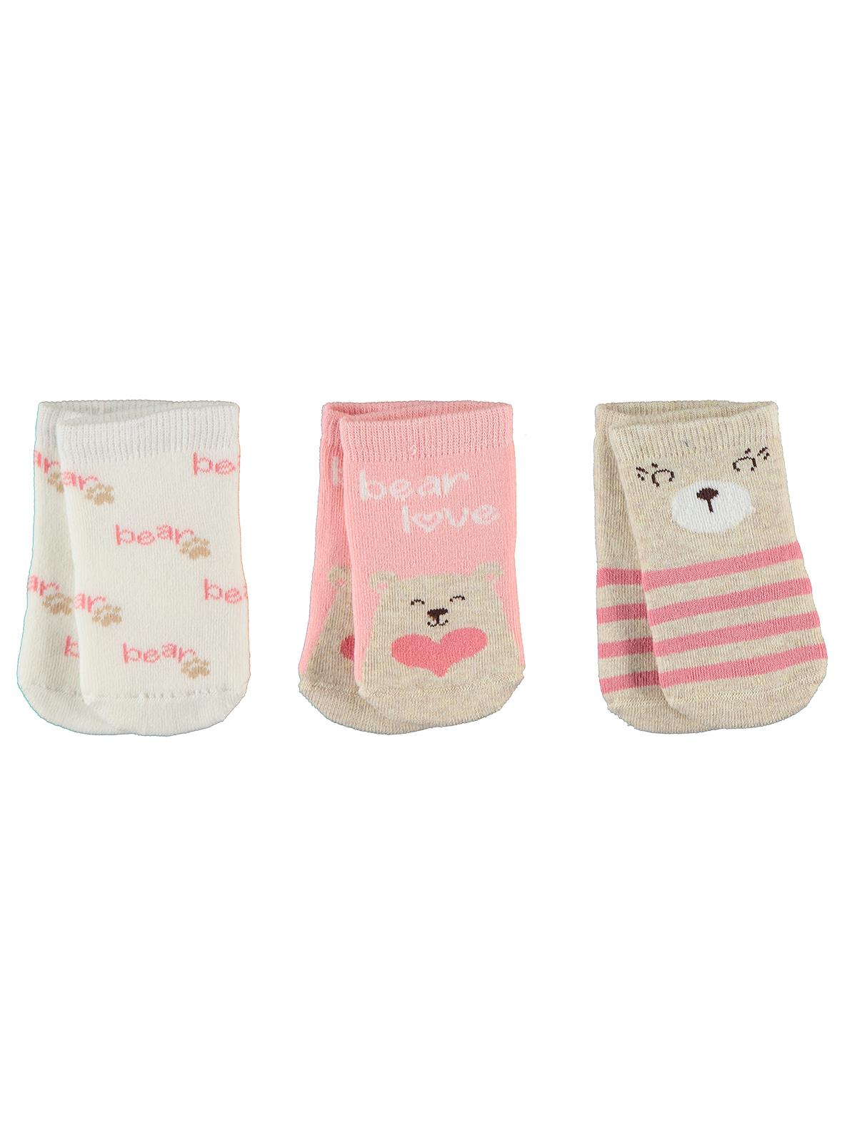 Civil Baby Kız Bebek Havlu 3'lü Çorap Set 0-24 Ay Pudra