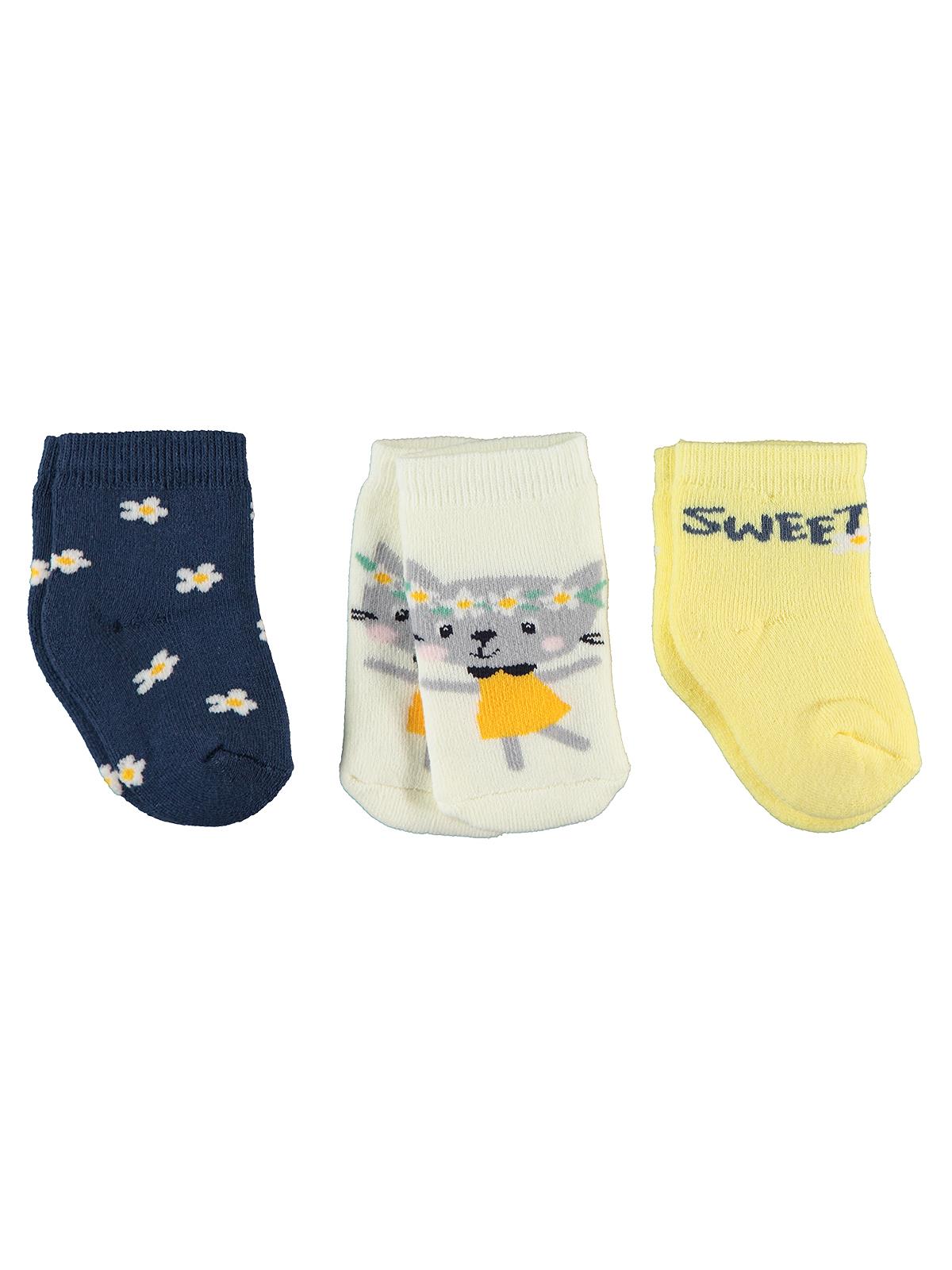 Civil Baby Kız Bebek 3'lü Çorap Seti 0-24 Ay Sarı