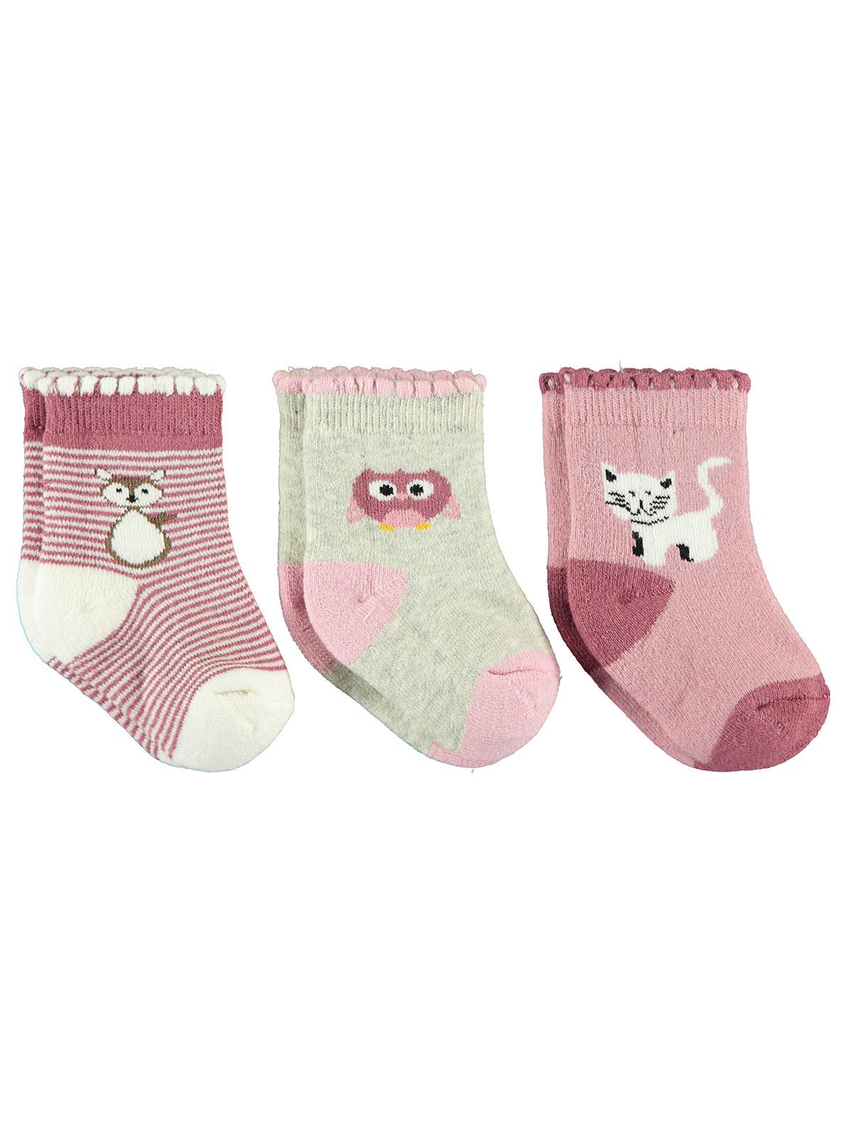 Civil Baby Kız Bebek 3'lü Çorap 0-24 Ay Pembe