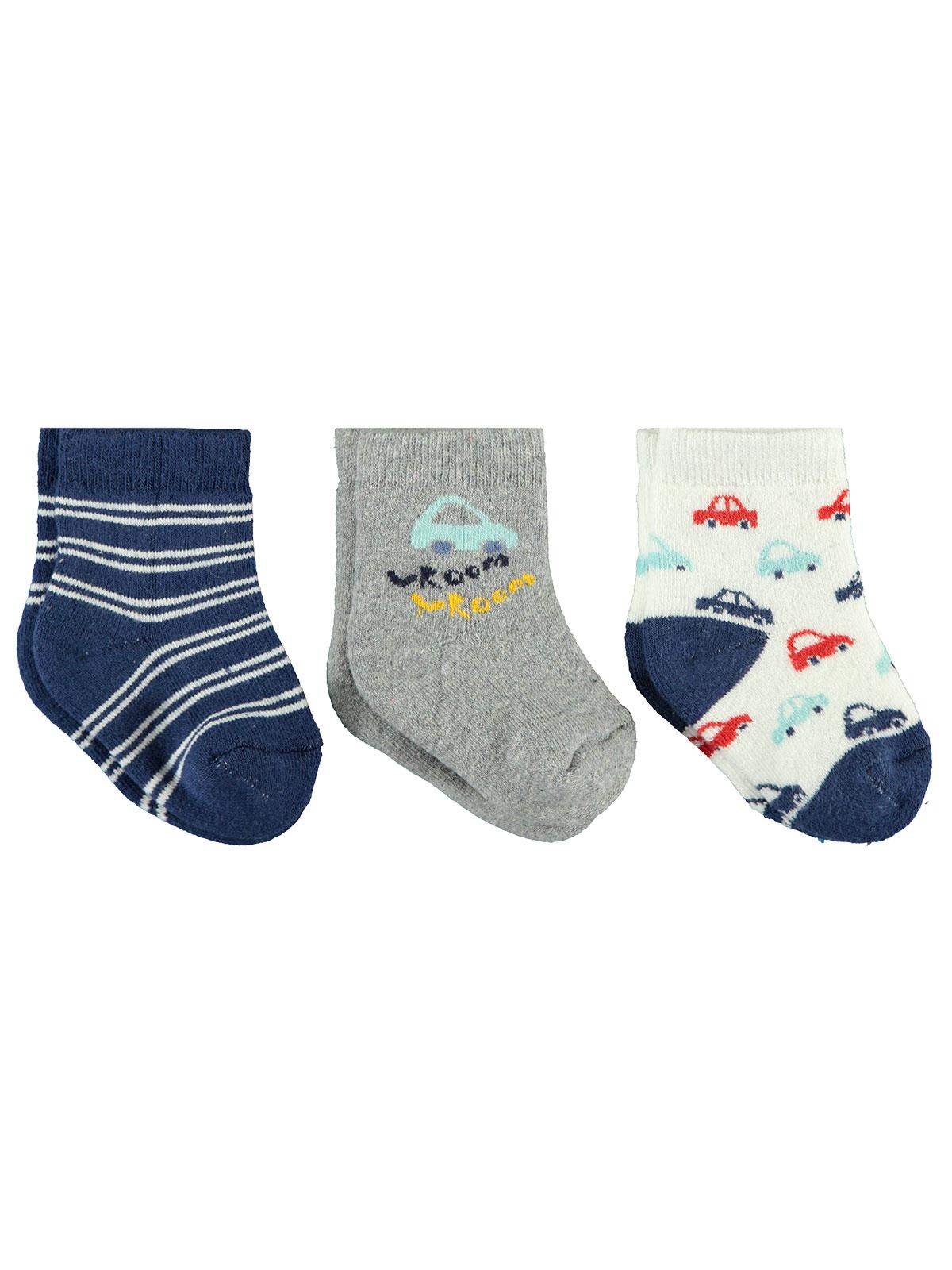 Civil Baby Erkek Bebek Havlu 3'lü Çorap 0-24 Ay İndigo