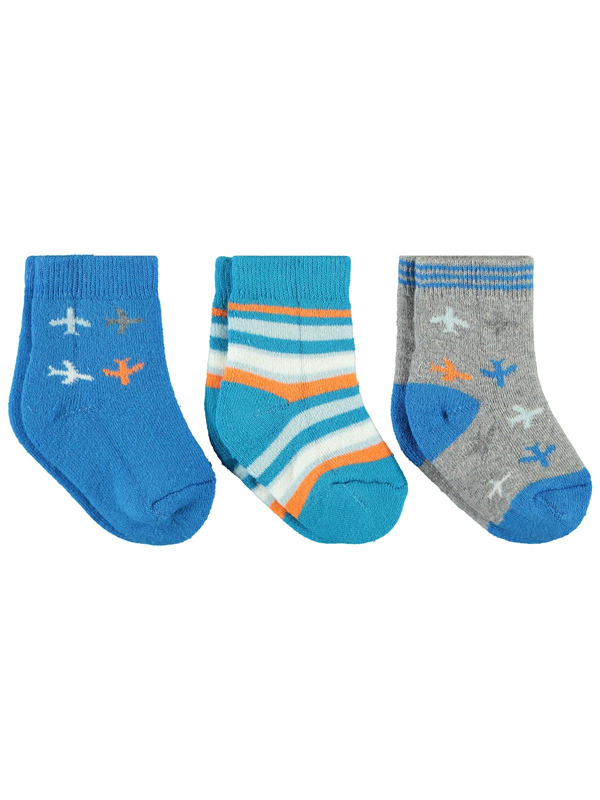 Civil Baby Erkek Bebek Havlu 3'lü Çorap 0-24 Ay Mavi