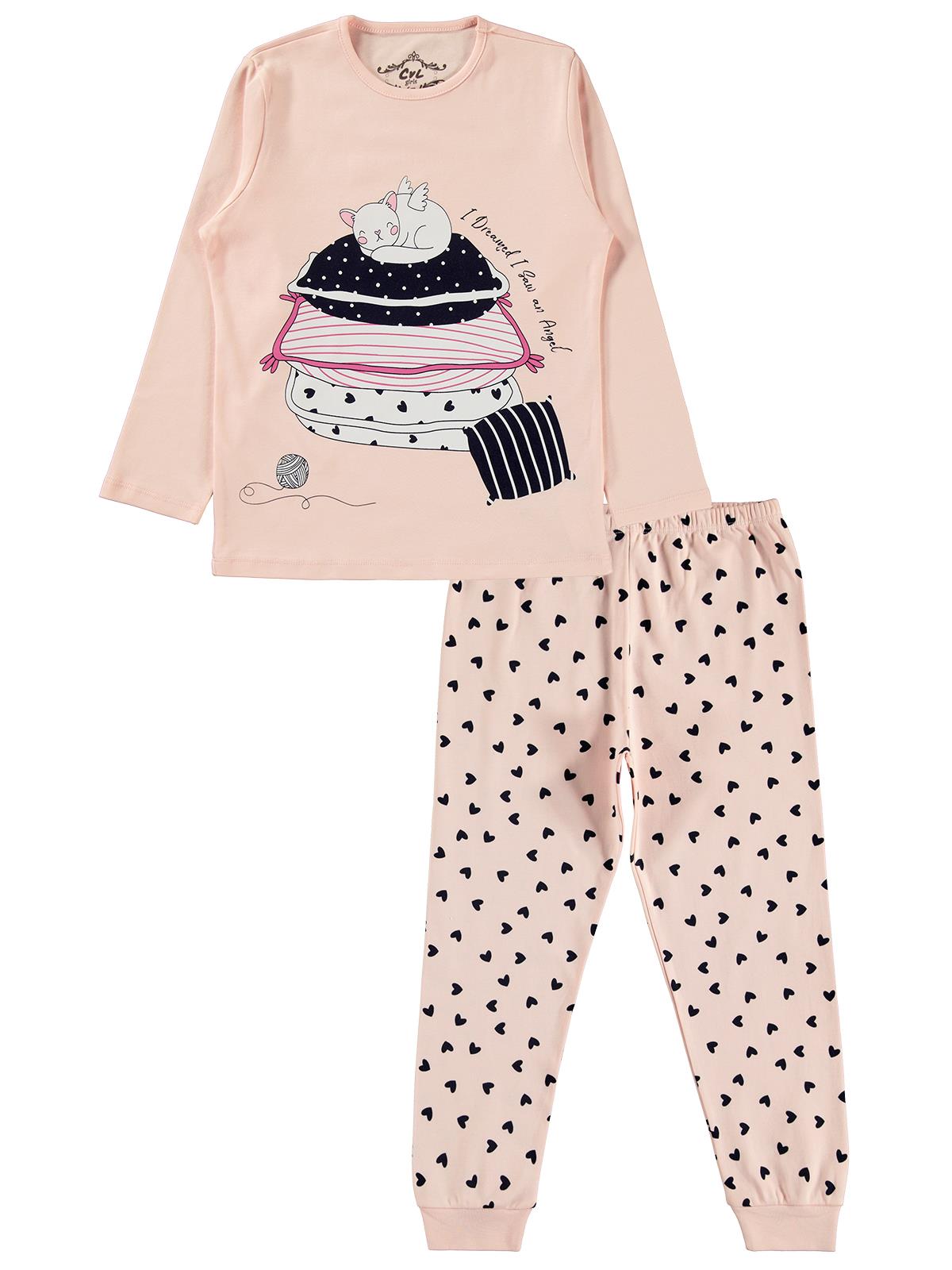 Cvl Kız Çocuk Pijama Takımı 6-9 Yaş Somon