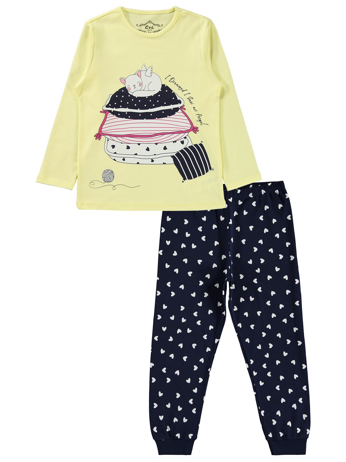 Cvl Kız Çocuk Pijama Takımı 6-9 Yaş Sarı