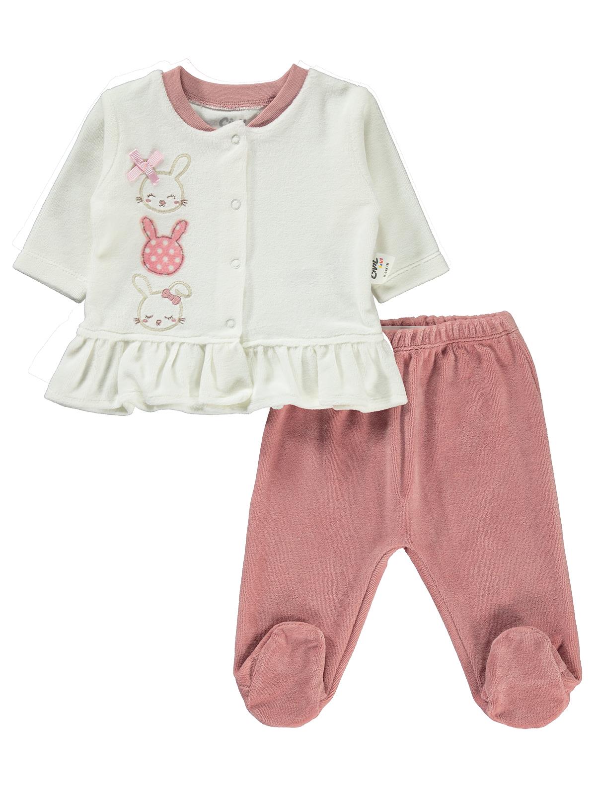 Civil Baby Kız Bebek Pijama Takımı 0-6 Ay Ekru