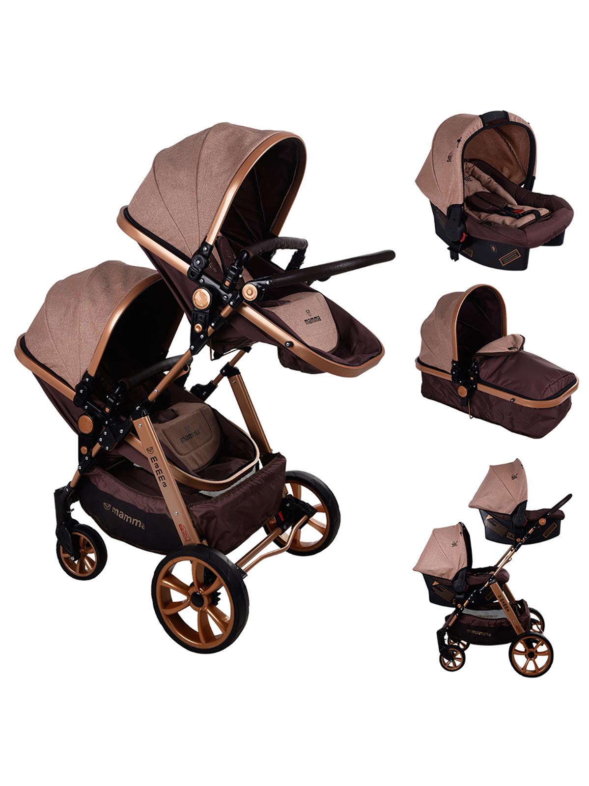 Mamma Twin Gold Travel Sistem İkiz Bebek Arabası  Kahverengi