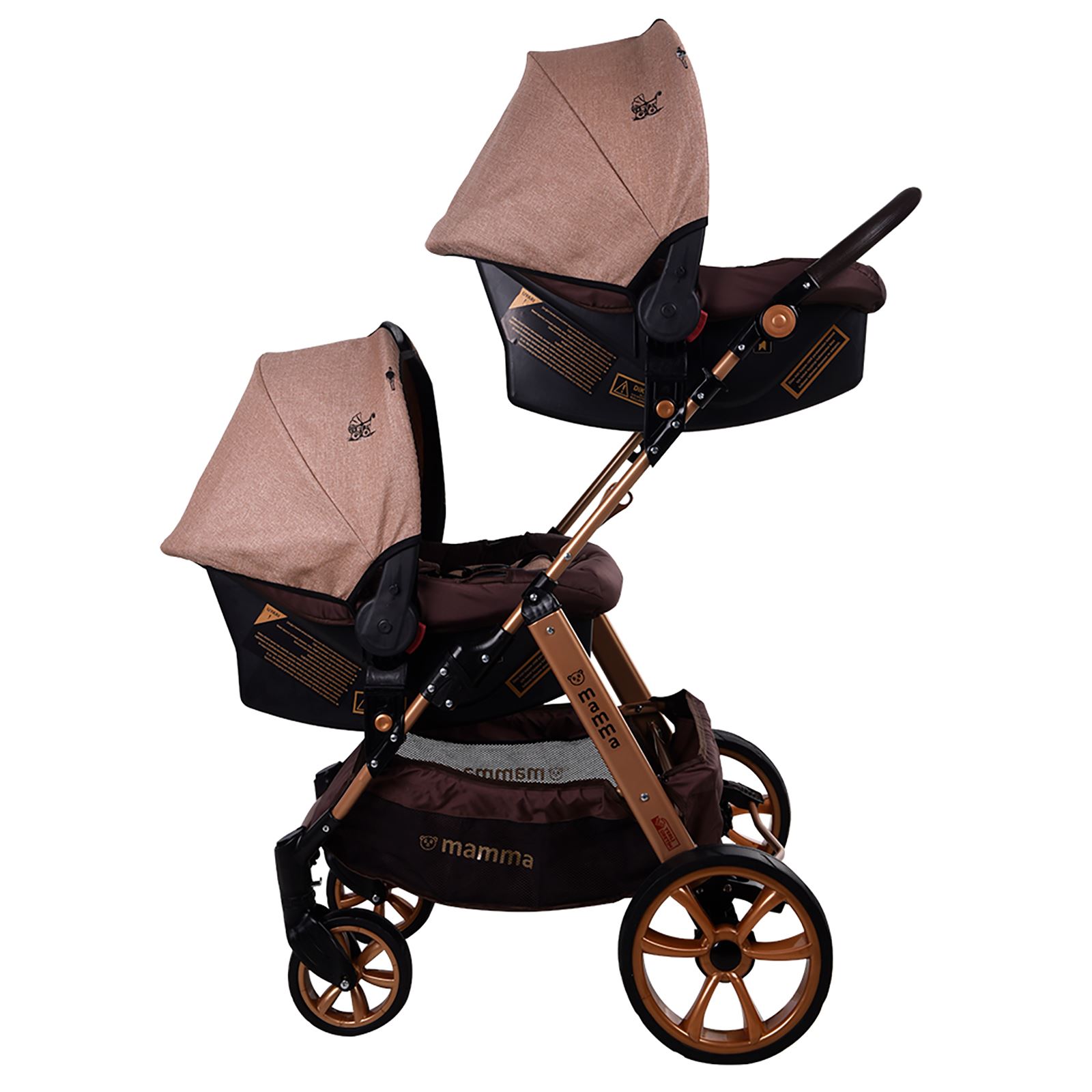 Mamma Twin Gold Travel Sistem İkiz Bebek Arabası  Kahverengi