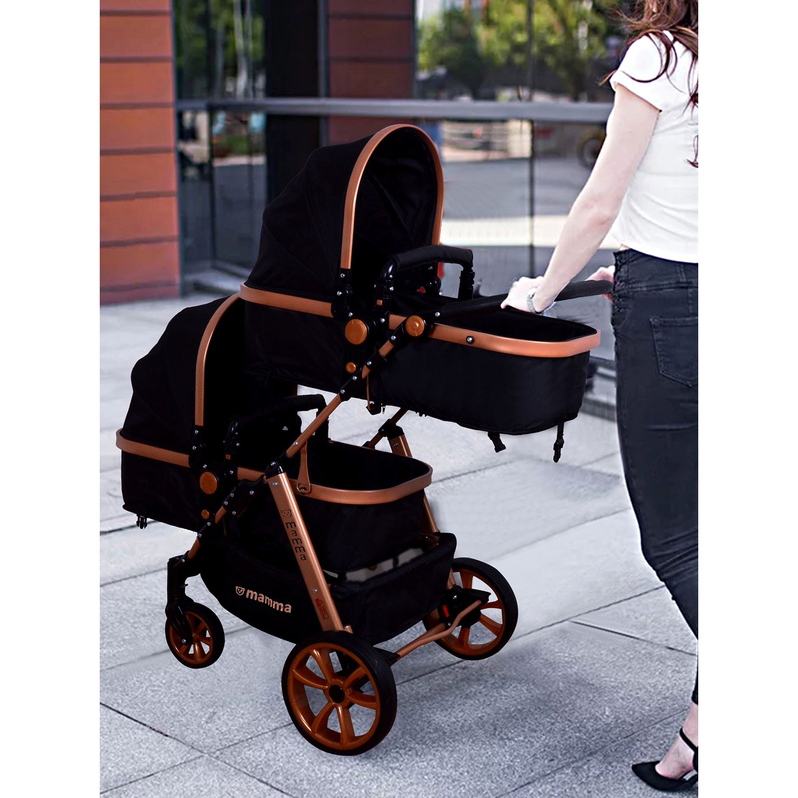 Mamma Twin Gold Travel Sistem İkiz Bebek Arabası  Siyah