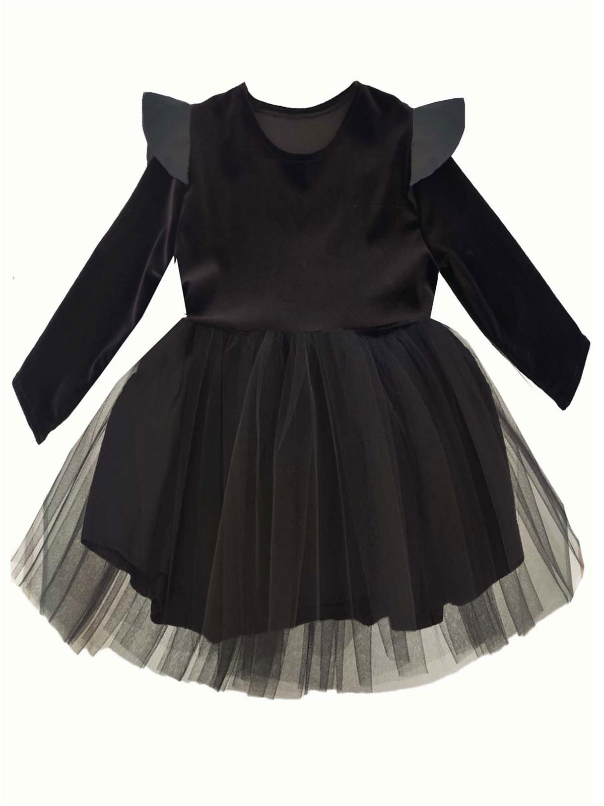 Shecco Babba Kız Çocuk Deri Detaylı Tütü Elbise 1-5 Yaş Siyah
