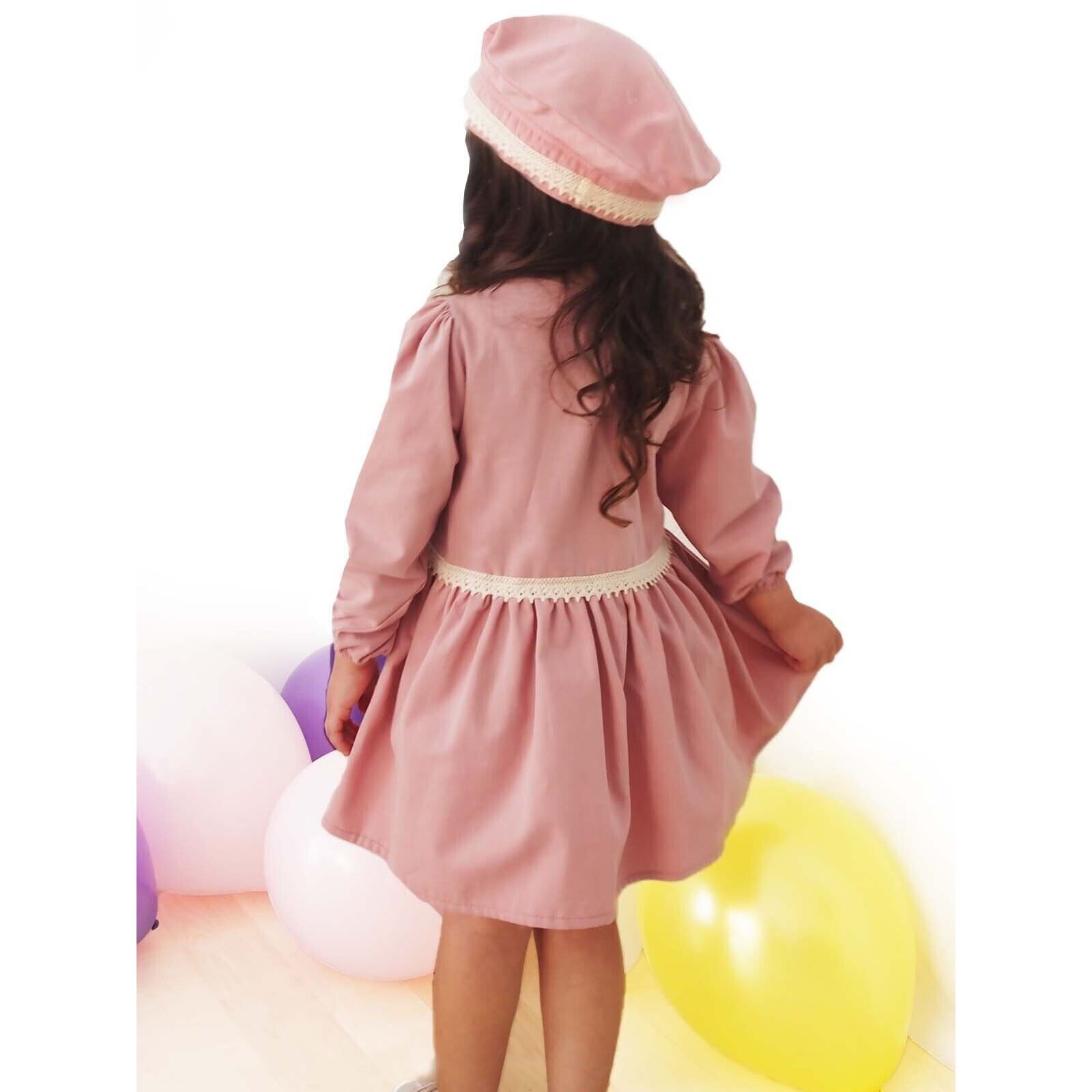 Shecco Babba Kız Çocuk Elbise Şapka Takım 1-8 Yaş Pudra