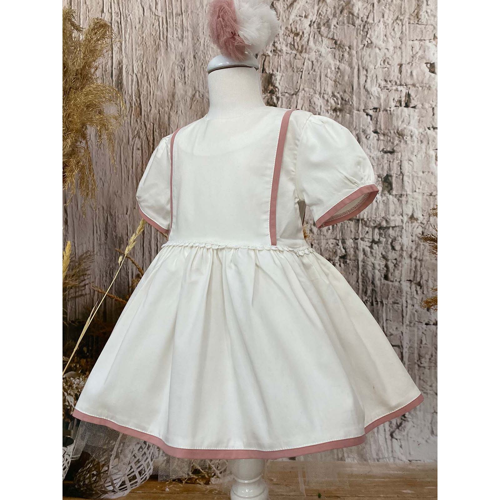 Shecco Babba Kız Elbise Bandana Takım 1-5 Yaş Beyaz