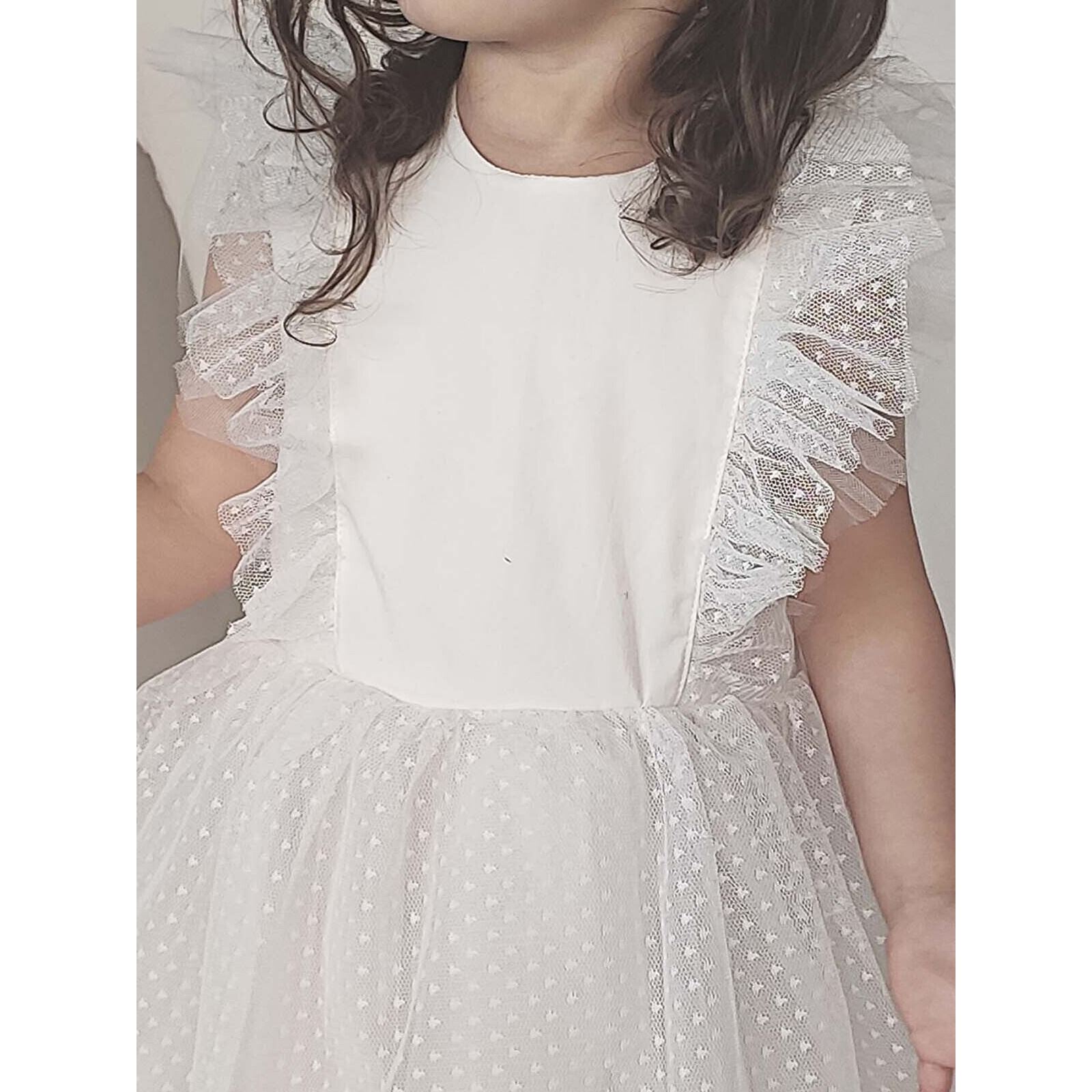 Shecco Babba Kız Çocuk Dantel Detaylı Elbise Bandana Takım 1-8 Yaş Beyaz