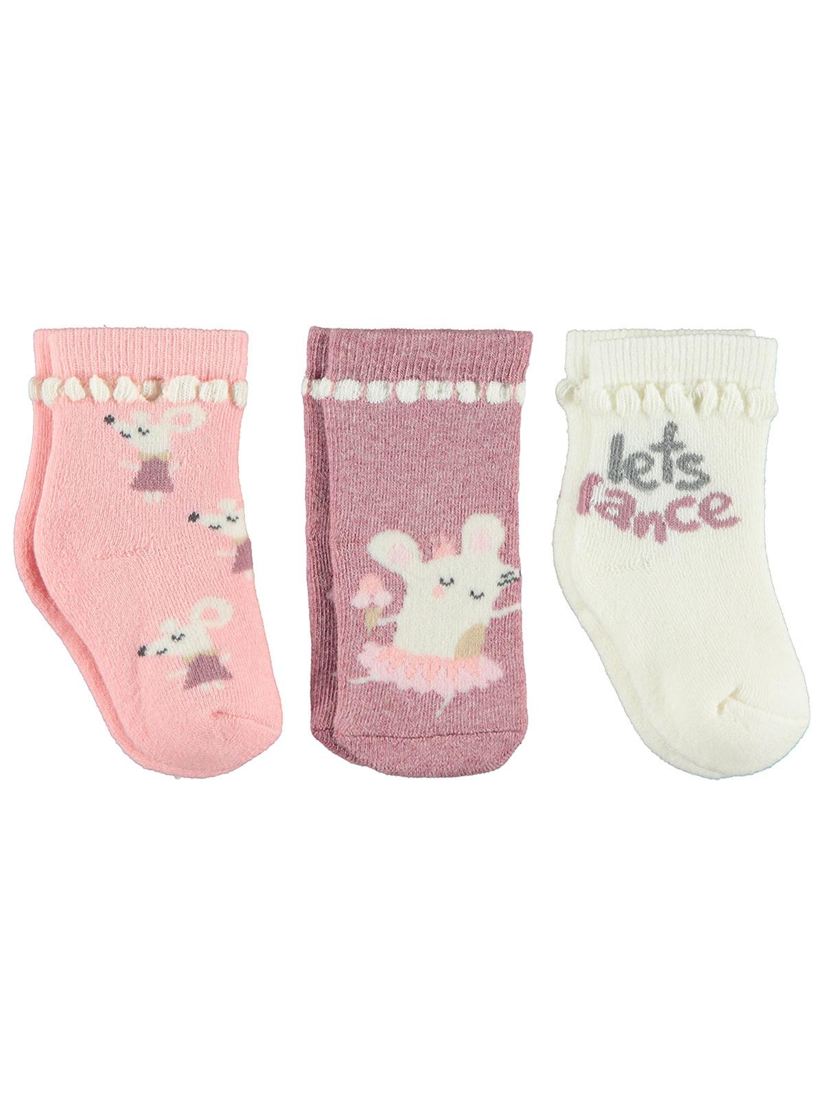 Civil Baby Kız Bebek 3'lü Havlu Çorap 0-24 Ay Ekru