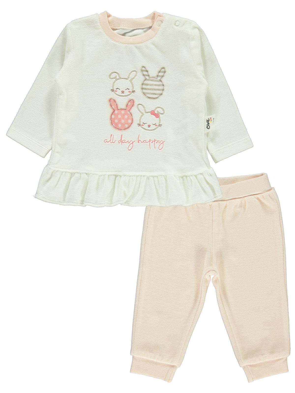 Civil Baby Kız Bebek Pijama Takımı 0-6 Ay Somon