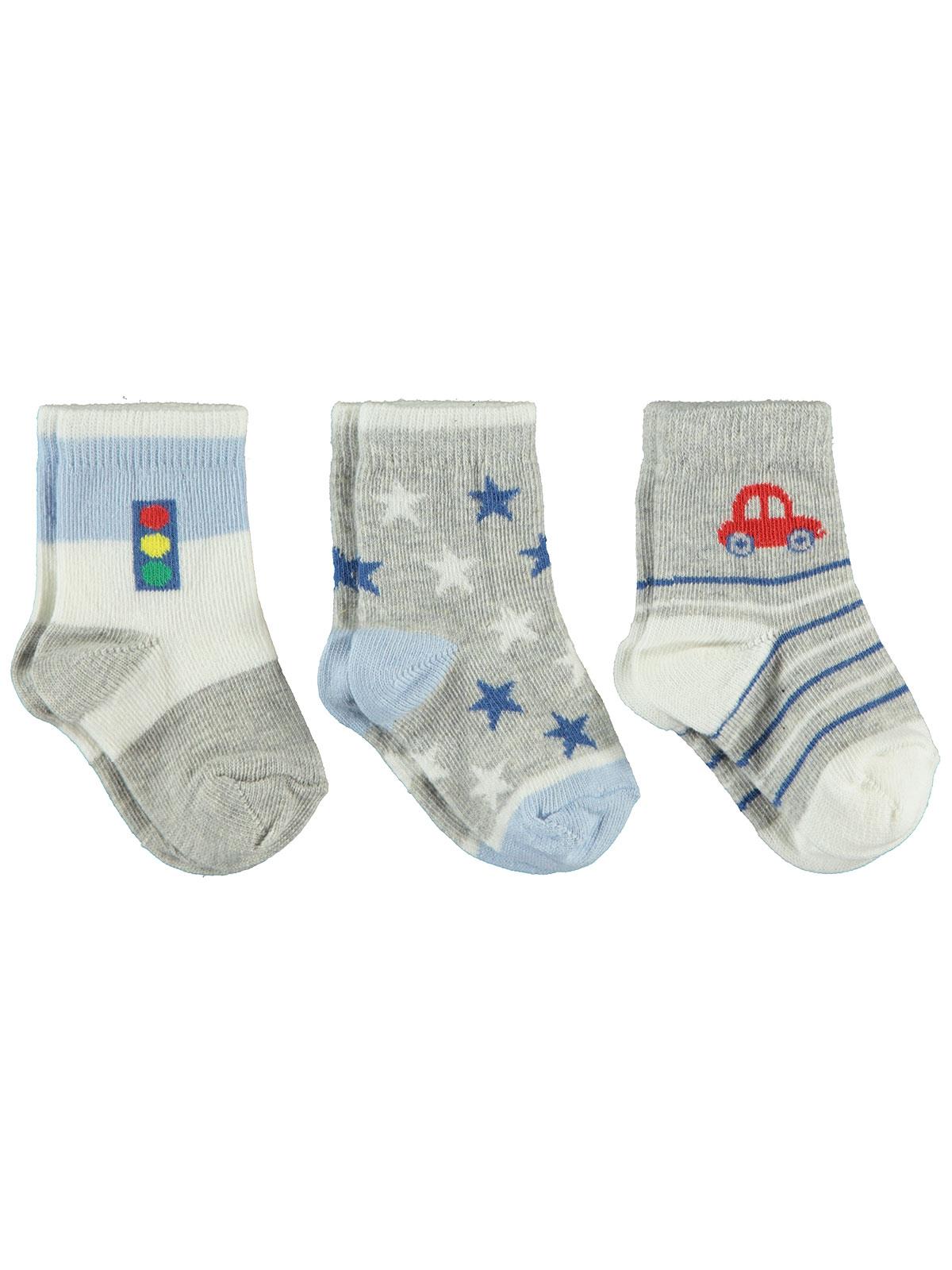 Civil Baby Erkek Bebek 3'lü Çorap Set 0-24 Ay Gri