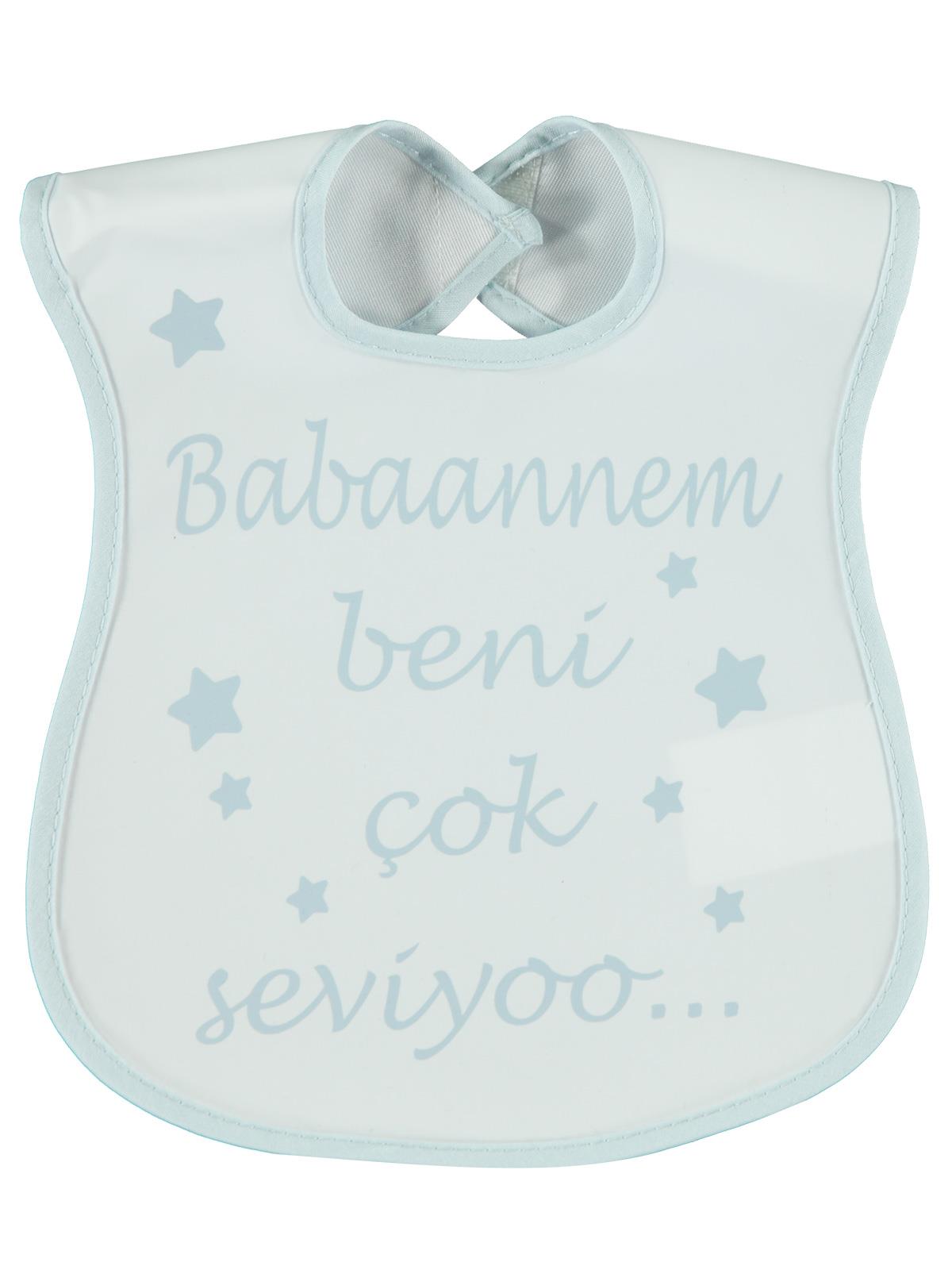 Misket Bebek Poli Pvc Yazılı Mama Önlüğü Mavi 0-24 Ay