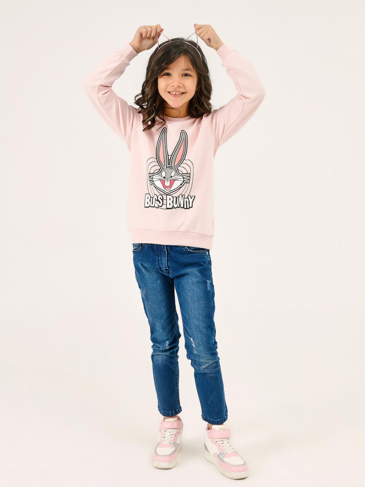 Bugs Bunny Kız Çocuk Sweatshirt 6-9 Yaş Somon