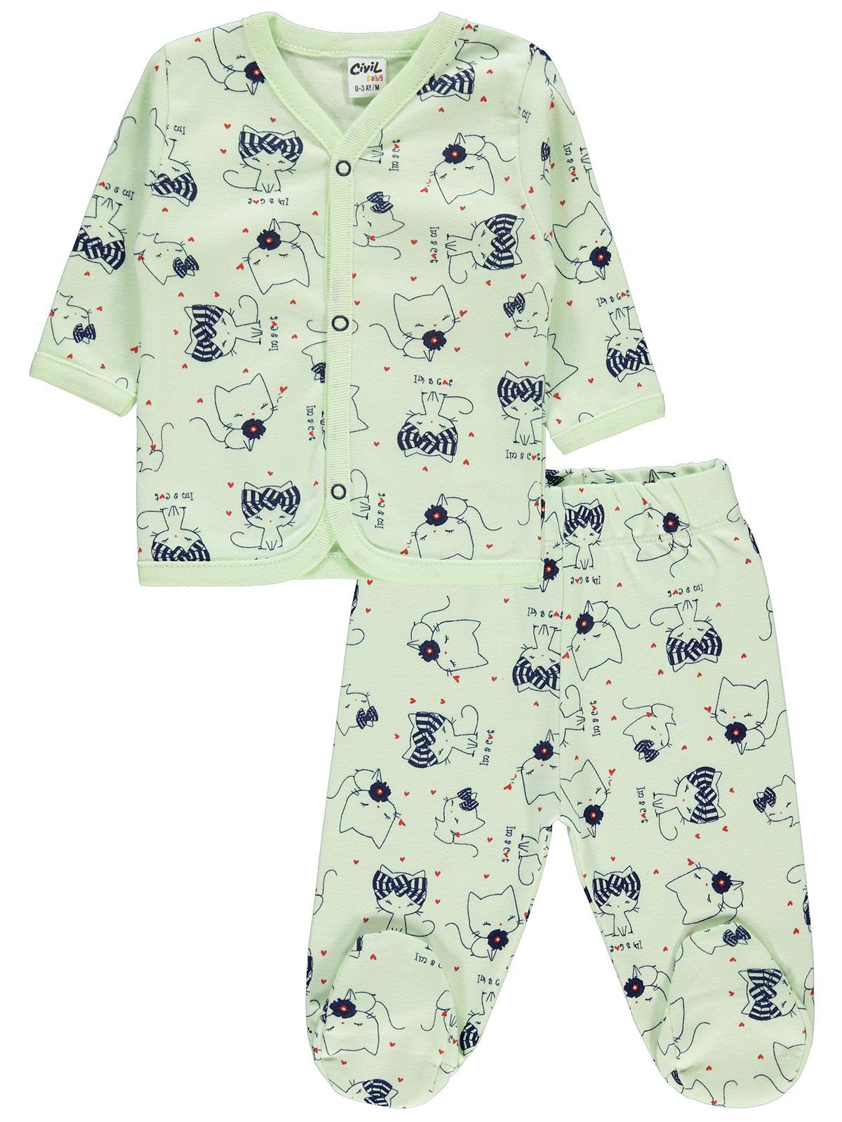 Civil Baby Kız Bebek Pijama Takımı 0-3 Ay Yeşil