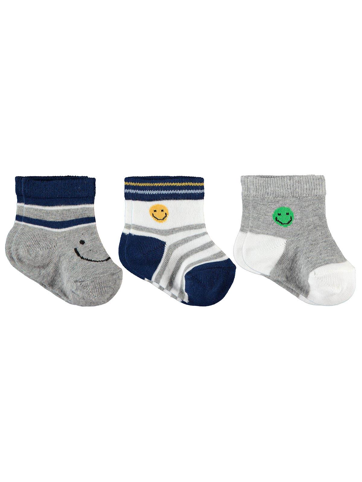 Civil Boys Erkek Bebek 3'lü Çorap Set 0-18 Ay Gri