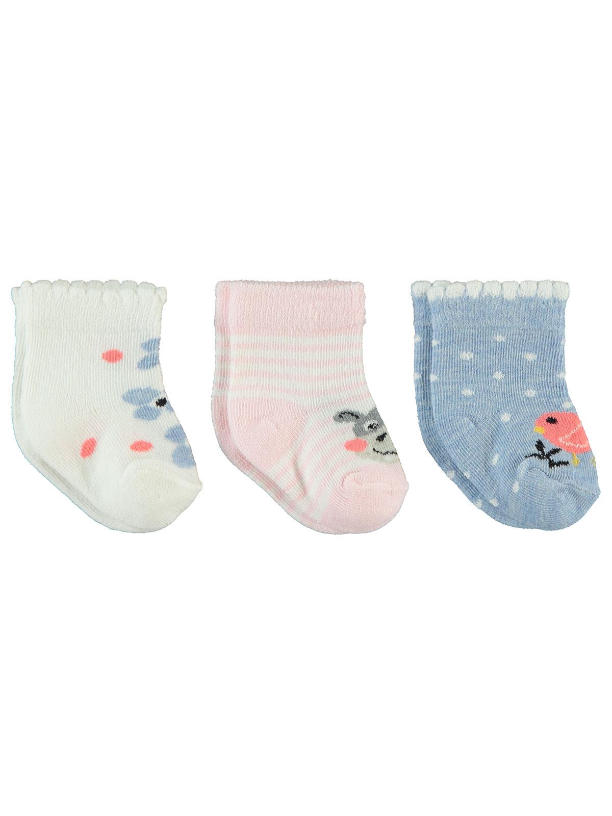 Civil Baby Kız Bebek 3'lü Çorap Set 0-6 Ay Mavi