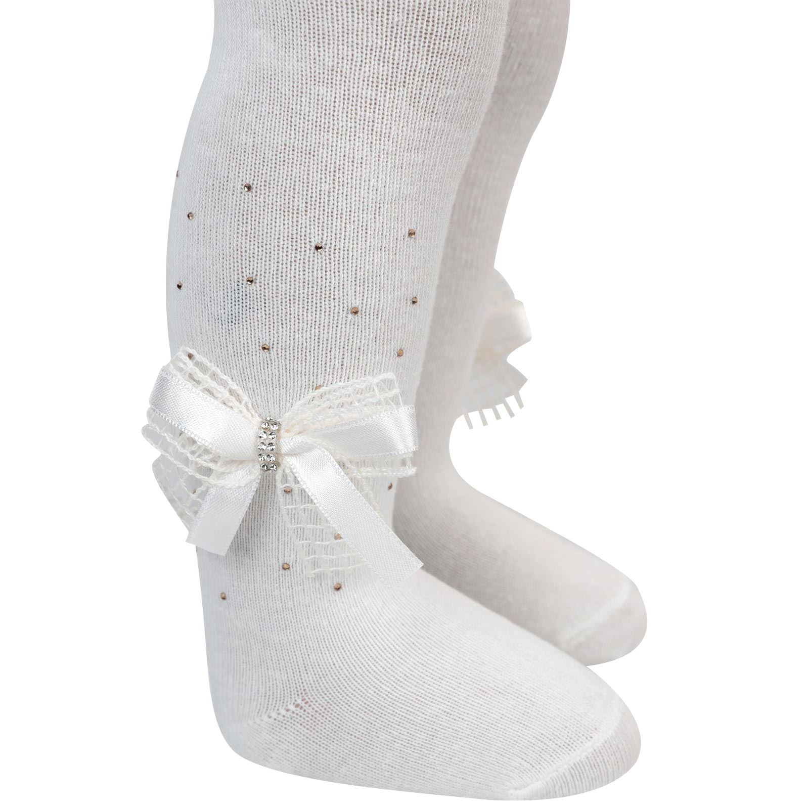 Artı Kız Bebek Aksesuarlı Külotlu Çorap 0-12 Ay Ekru