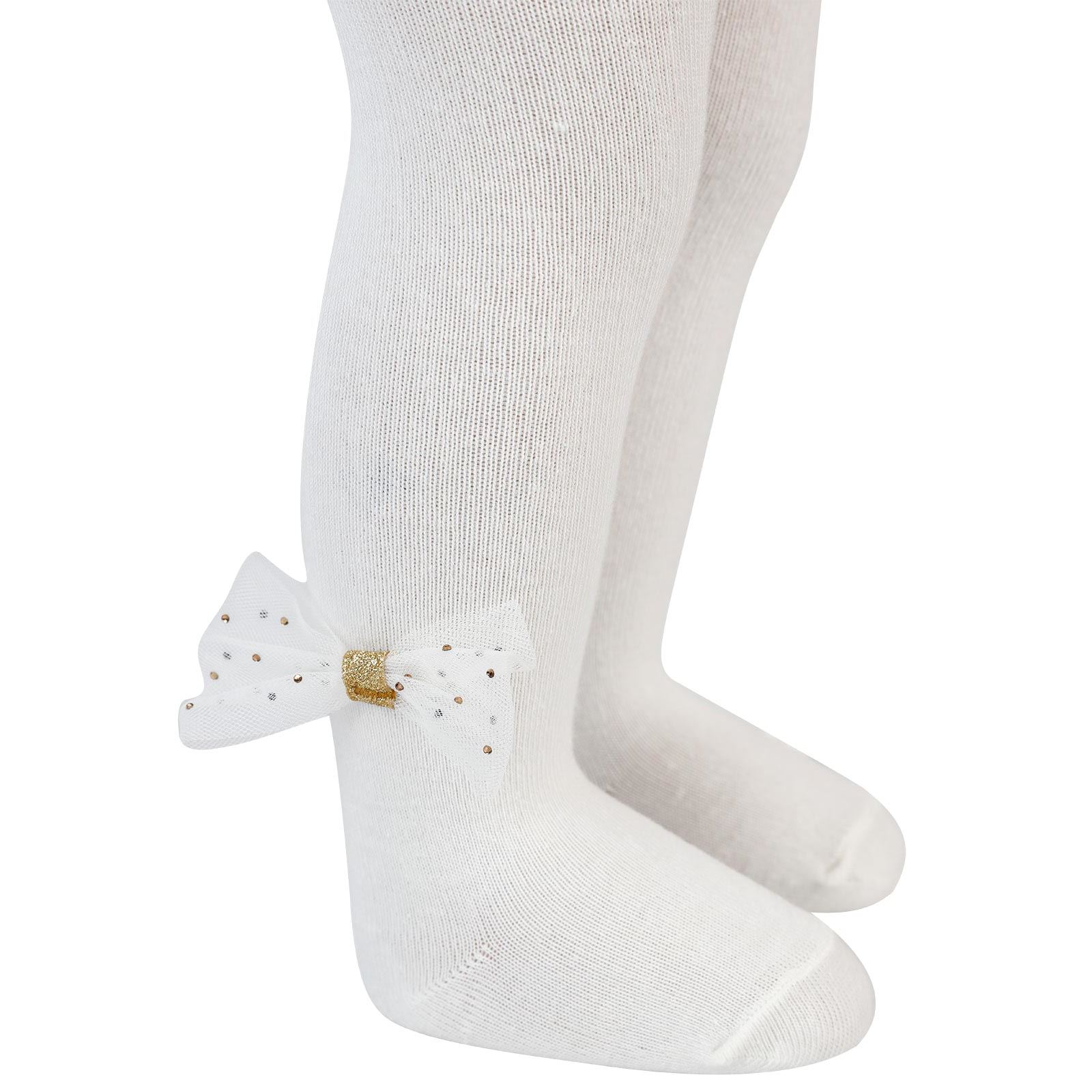 Artı Kız Bebek Bandanalı Külotlu Çorap 0-12 Ay Ekru