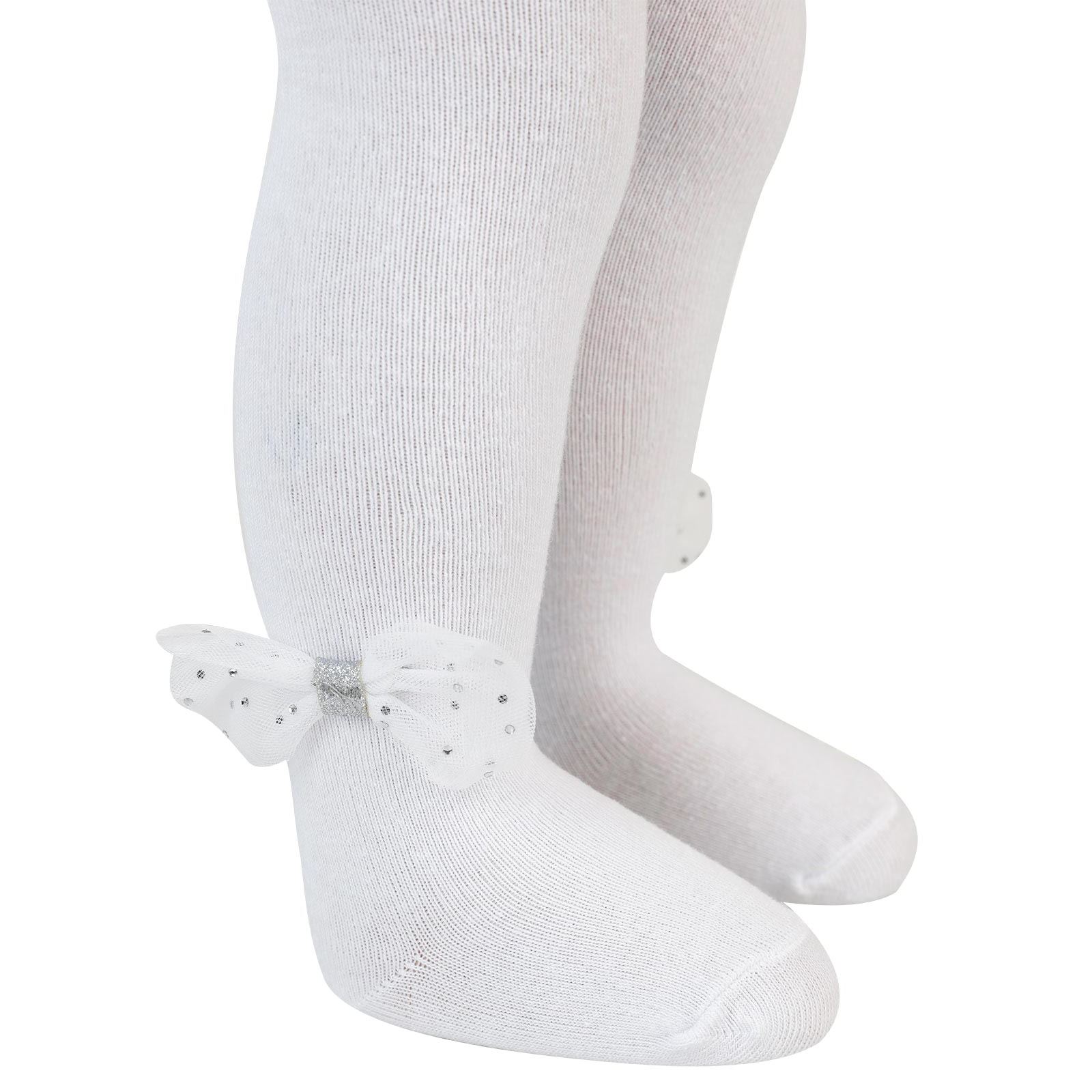 Artı Kız Bebek Bandanalı Külotlu Çorap 0-12 Ay Beyaz
