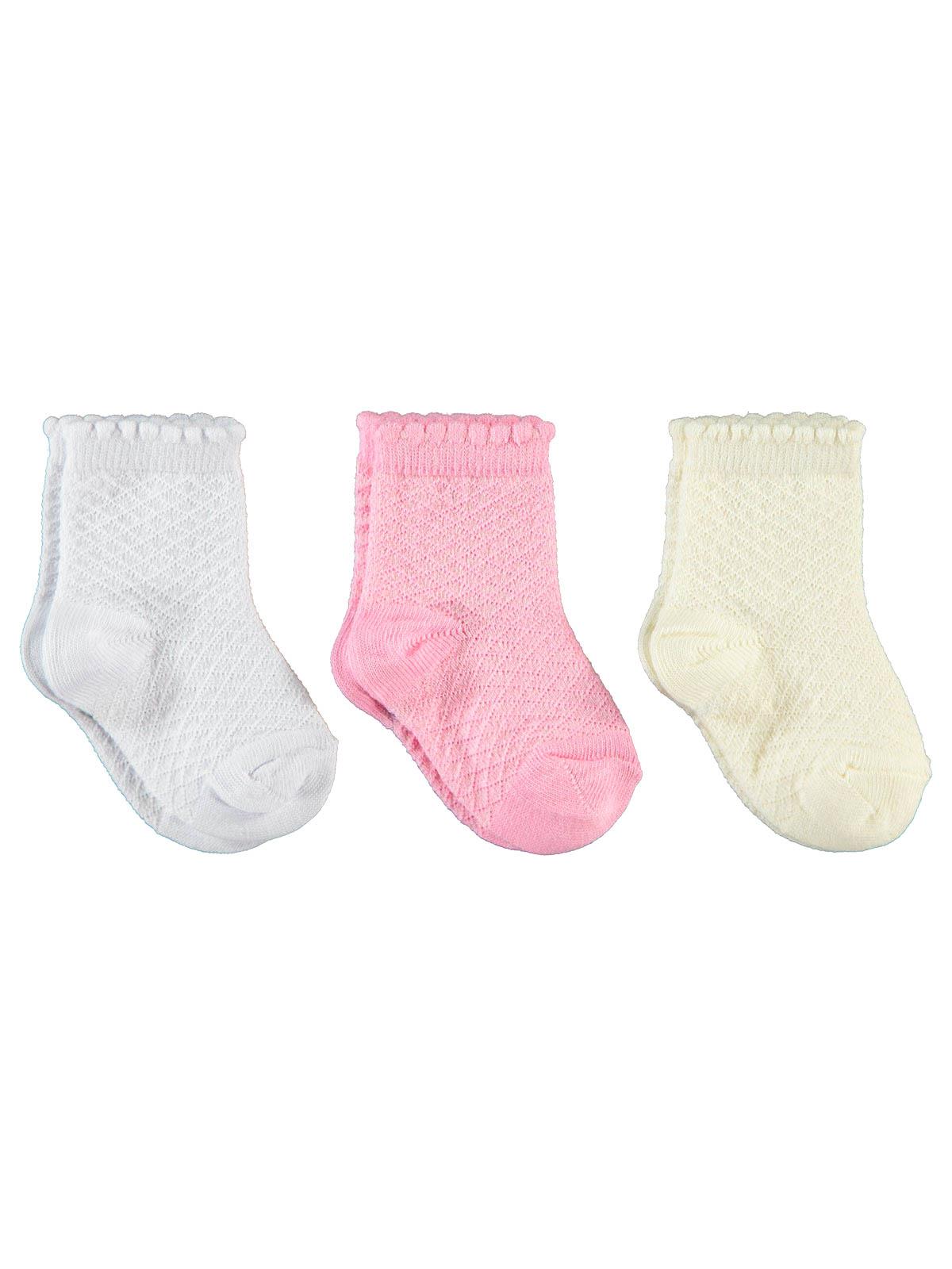 Civil Baby Kız Bebek 3'lü Çorap Set 0-24 Ay Ekru-Pembe