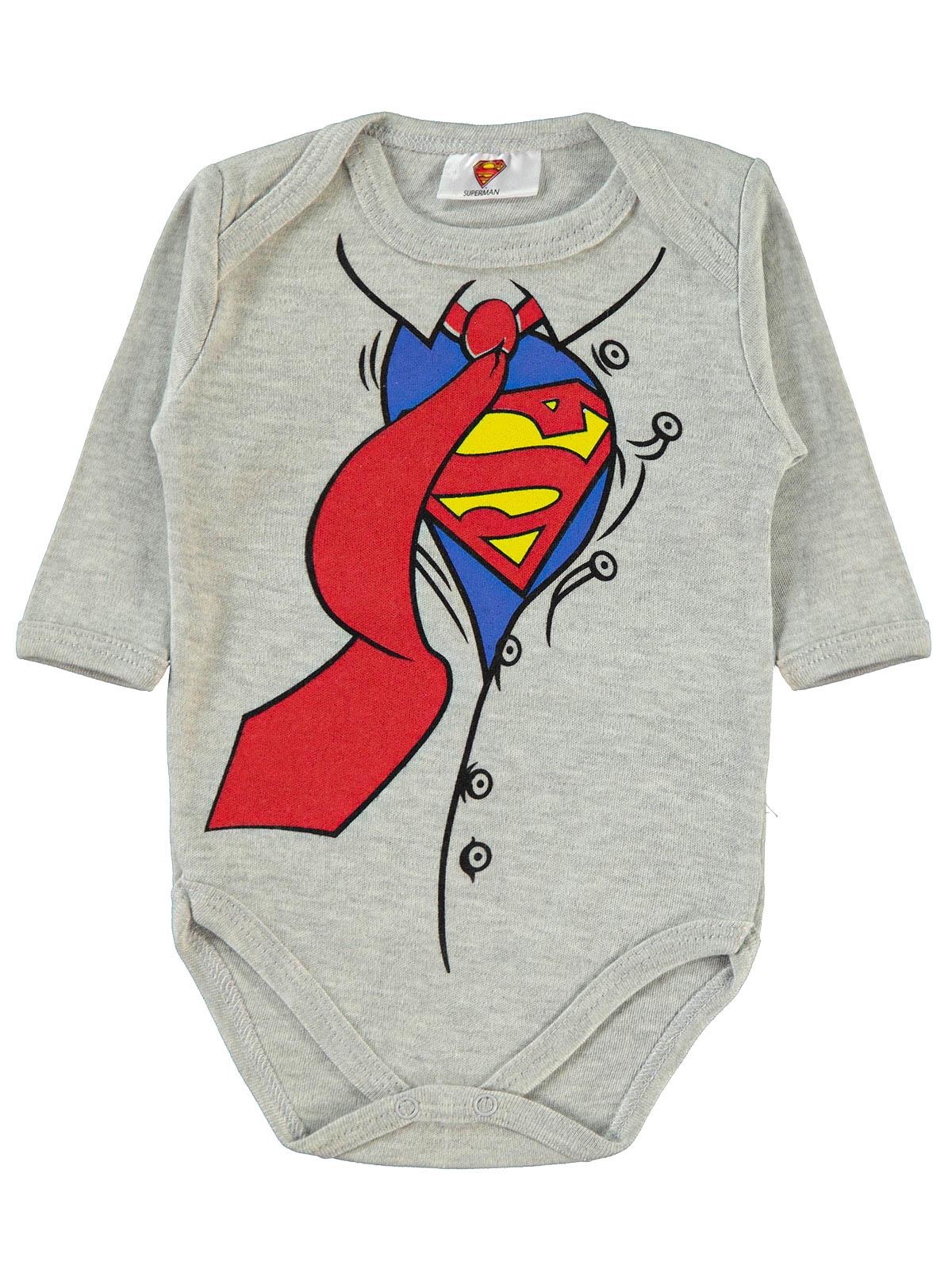 Superman Erkek Bebek Çıtçıtlı Badi 0-24 Ay Gri