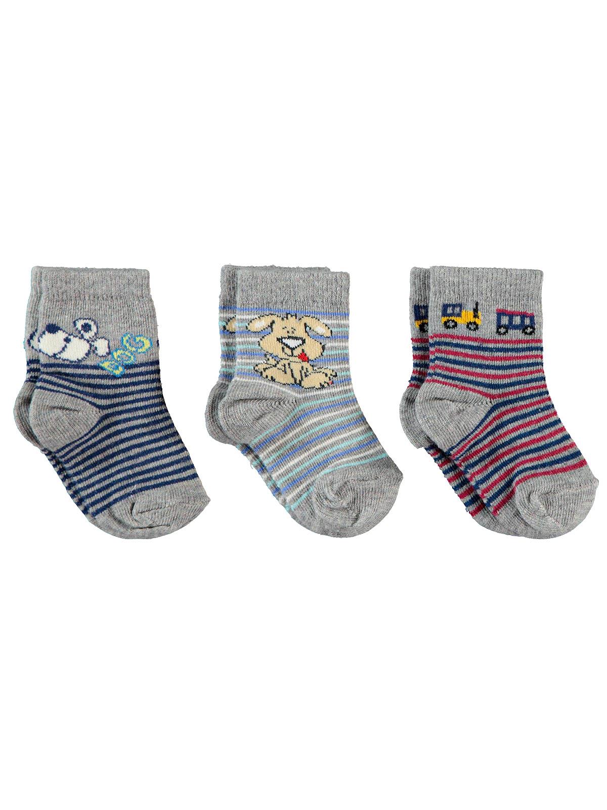 Civil Baby Erkek Bebek 3'lü Çorap Set 0-24 Ay Gri