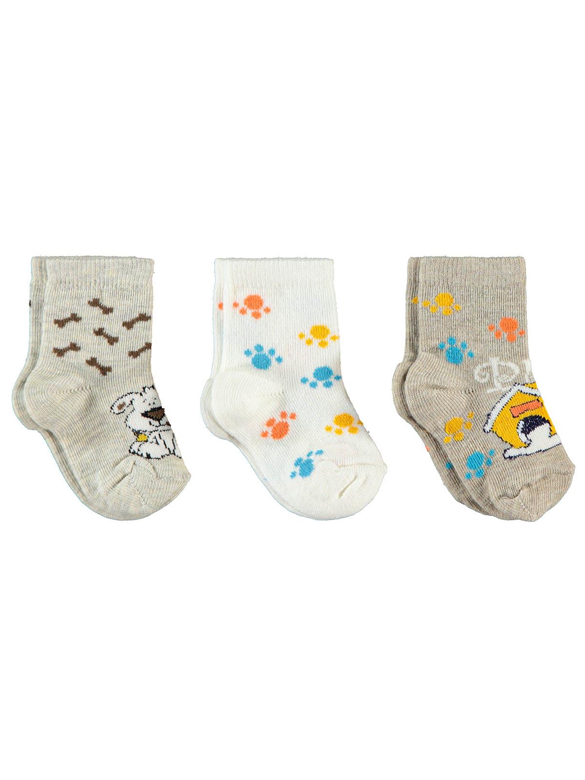 Civil Baby Erkek Bebek 3'lü Çorap 0-24 Ay Ekru
