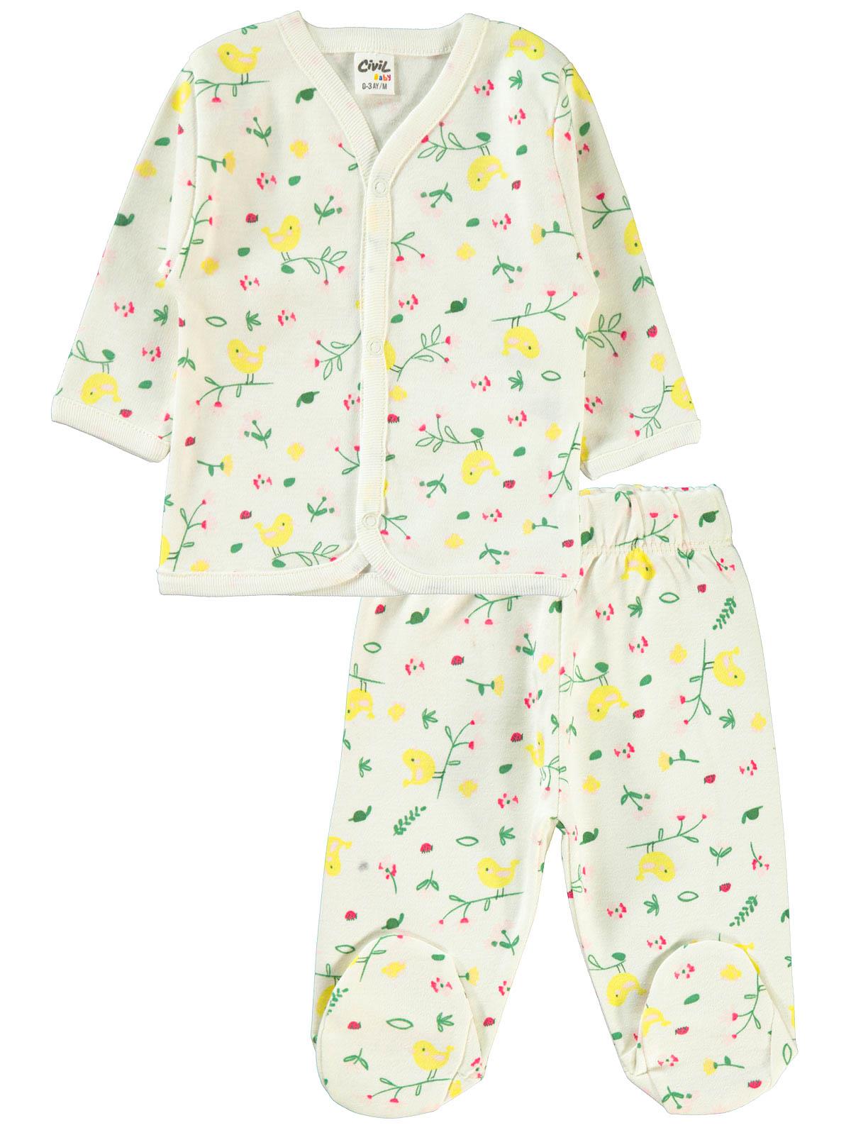 Civil Baby Kız Bebek Pijama Takımı 0-3 Ay Ekru