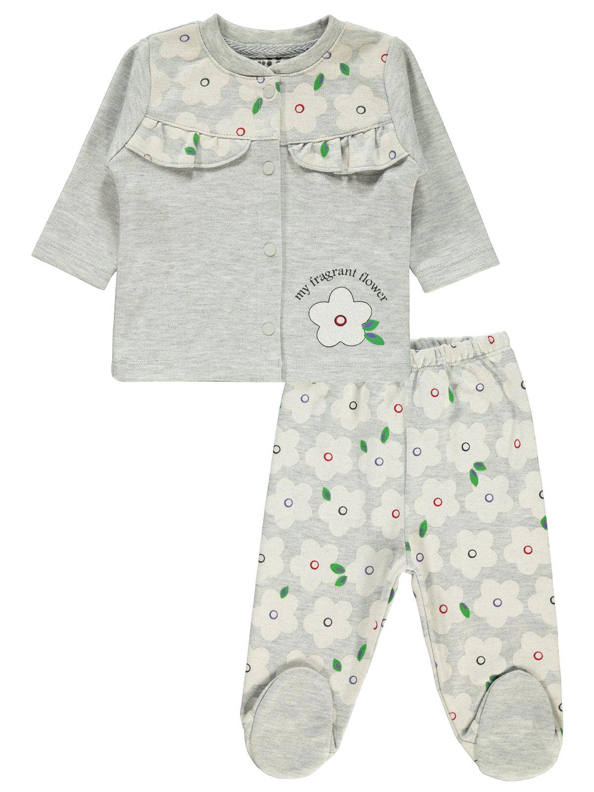 Kujju Kız Bebek Pijama Takımı 0-6 Ay Gri