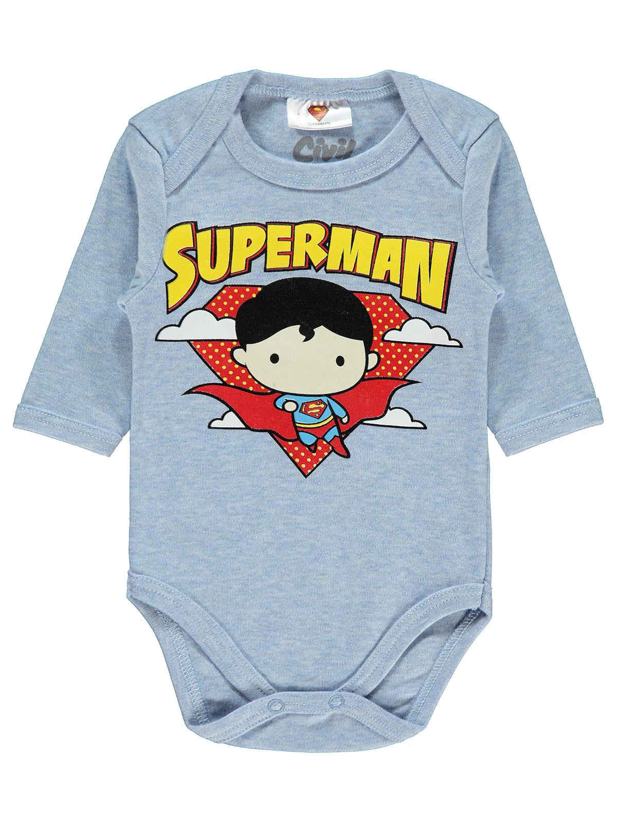 Superman Erkek Bebek Çıtçıtlı Badi 0-24 Ay Mavi