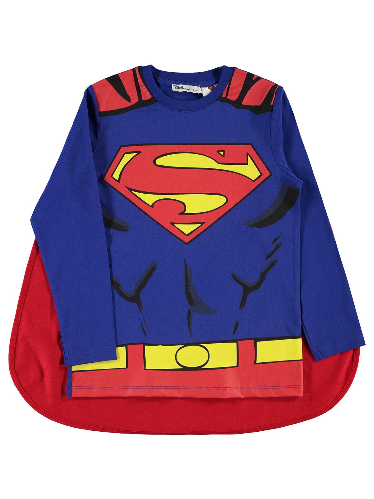Superman Erkek Çocuk Pelerinli Sweatshirt 6-9 Yaş Saks Mavisi