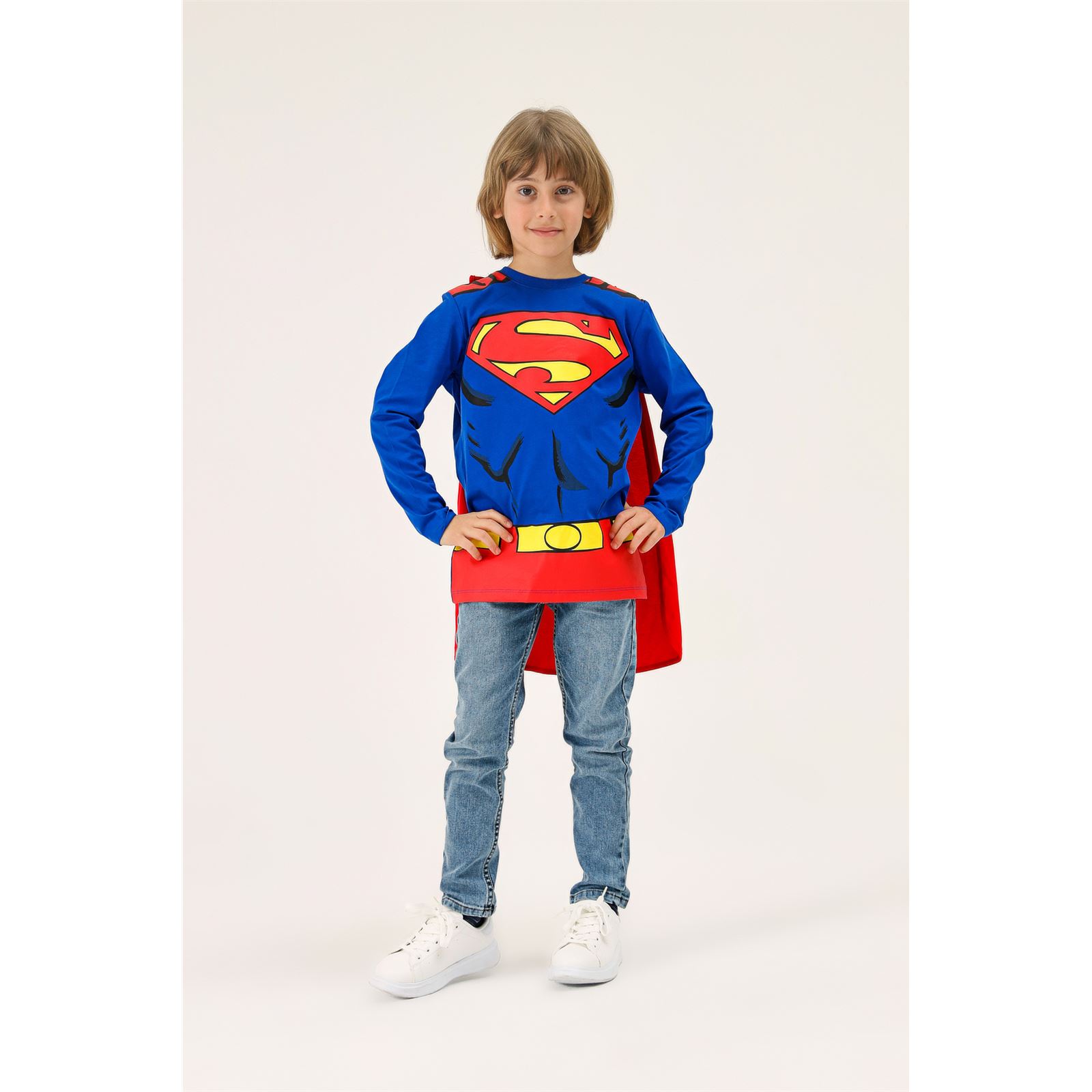 Superman Erkek Çocuk Pelerinli Sweatshirt 6-9 Yaş Saks Mavisi