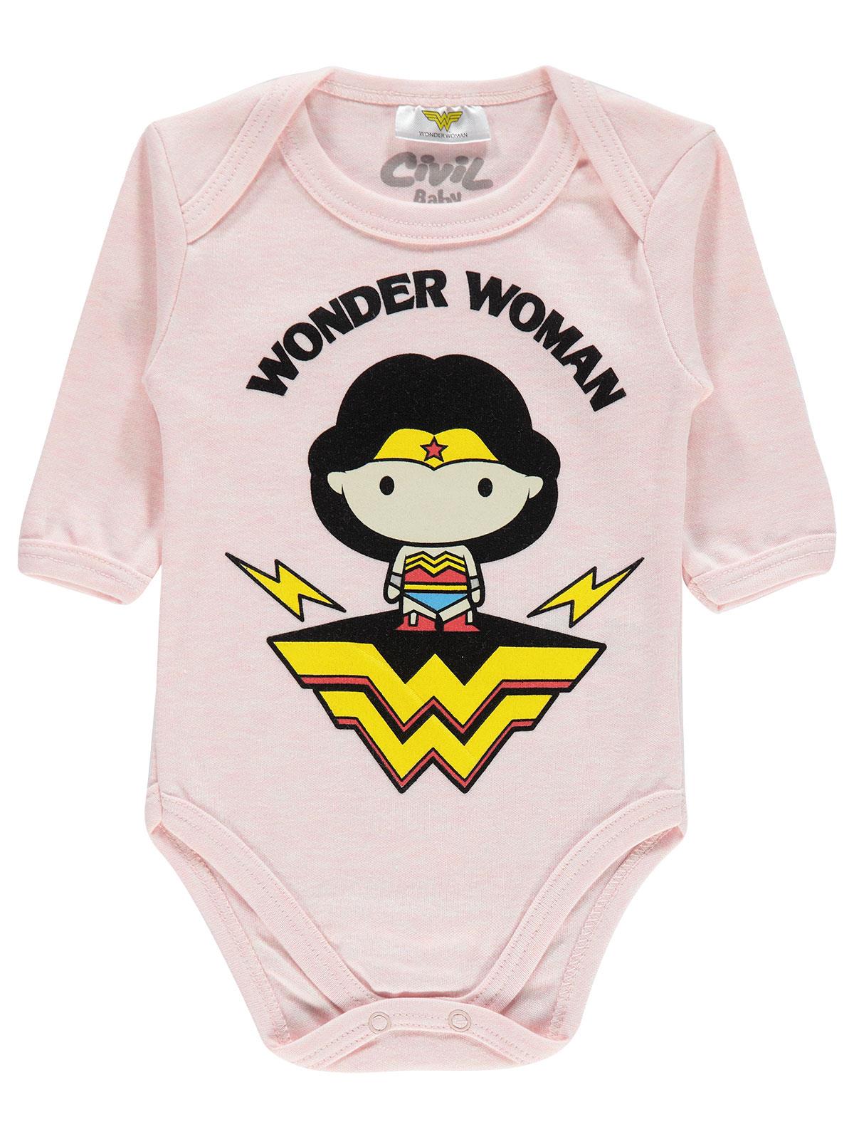 Wonder Woman Kız Bebek Çıtçıtlı Badi 0-24 Ay Pembe