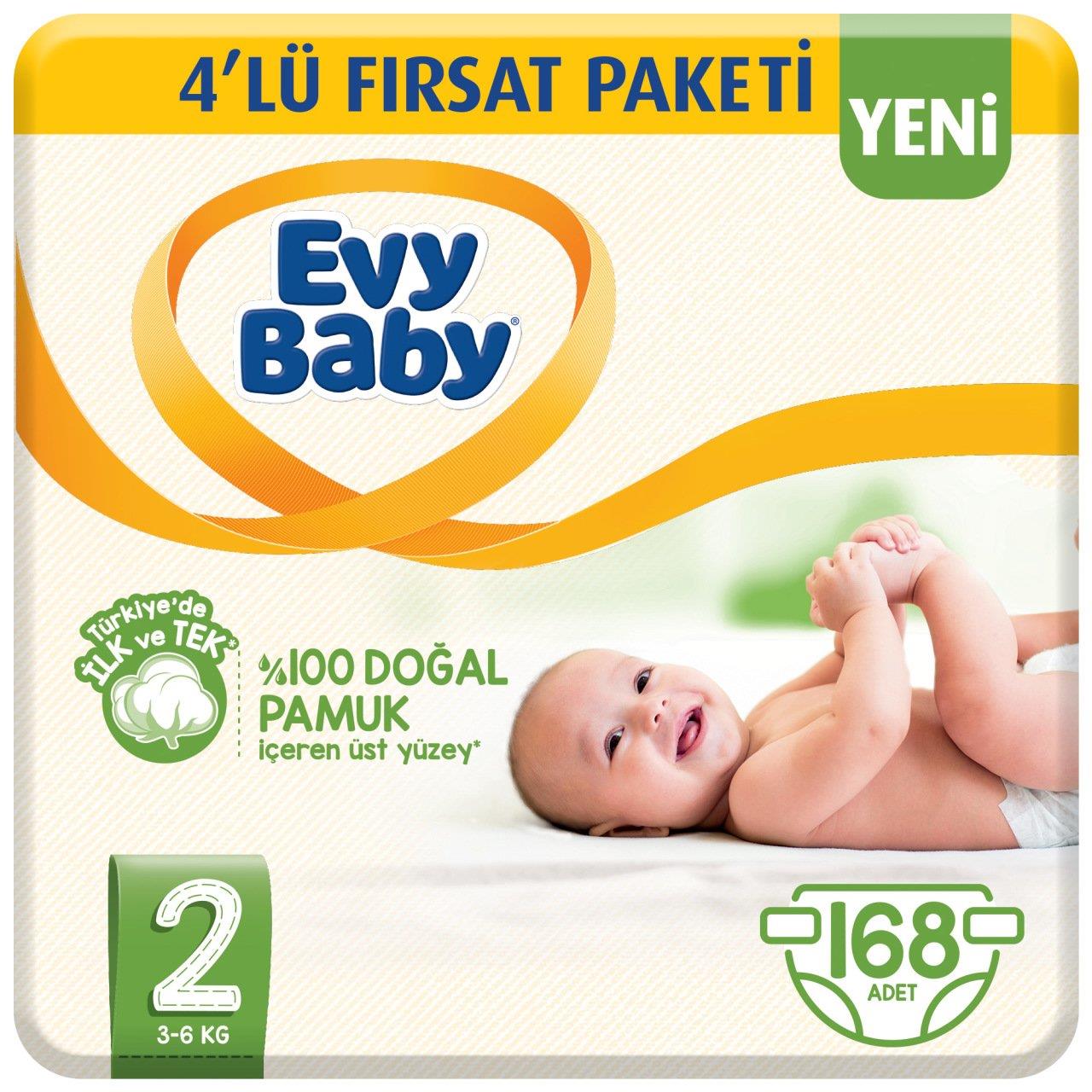 Evy Baby Bebek Bezi 2 Beden 3-6 Kg Mini Paketi 168'li