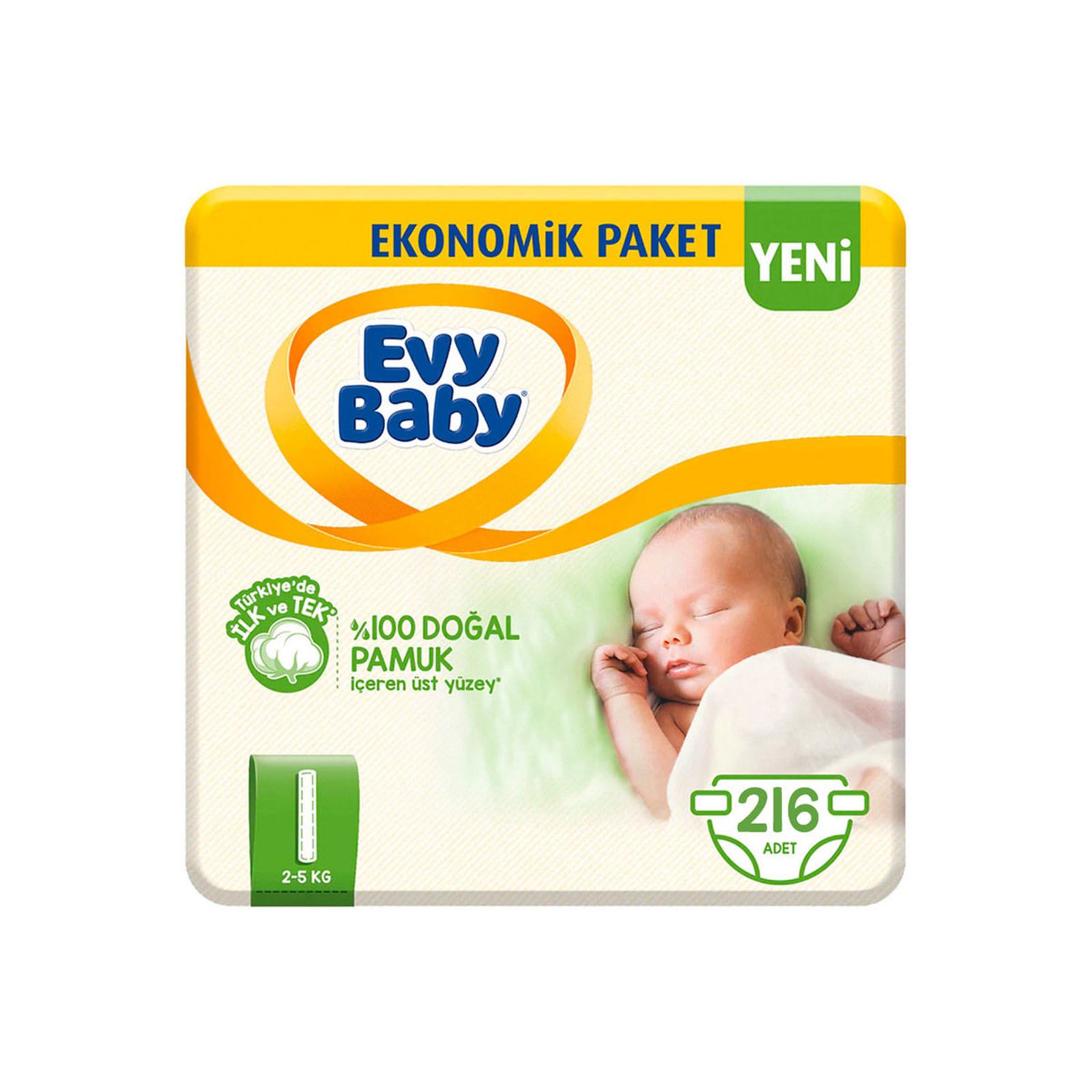 Evy Baby Bebek Bezi 1 Beden 2-5 Kg Yenidoğan Paketi 216 Adet