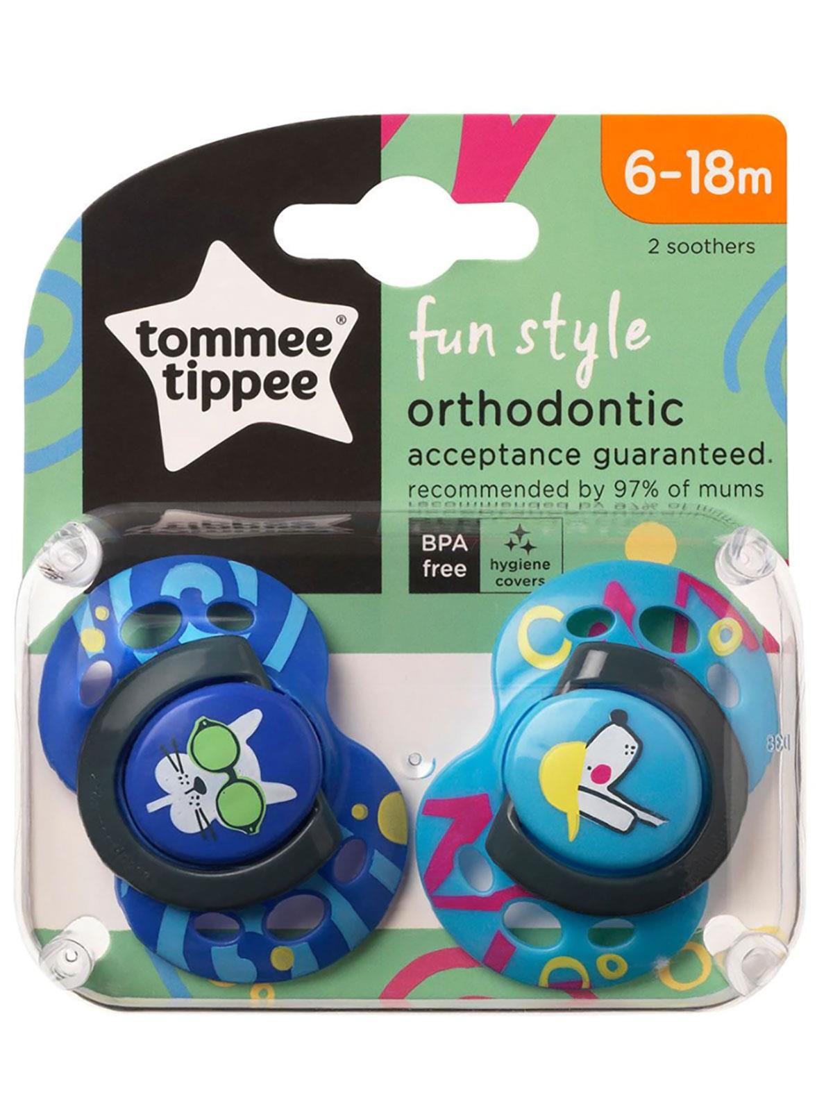 Tommee Tippee Fun Style 2'li Ortodontik Silikon Emzik 6-18 Ay Mavi